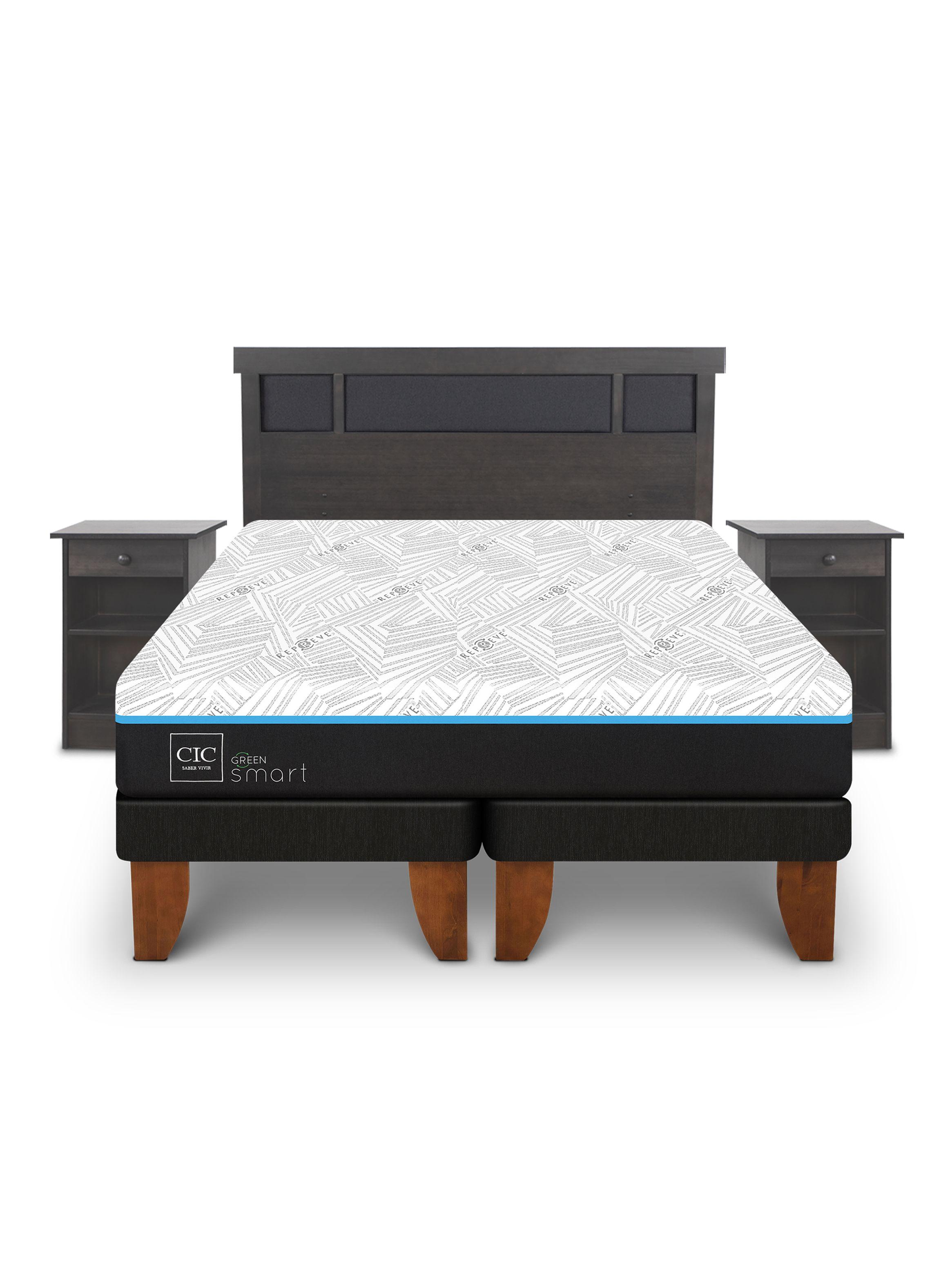 Cama Europea Green Infinity 2 Plazas Base Dividida + Set Muebles Dublin Gris-2