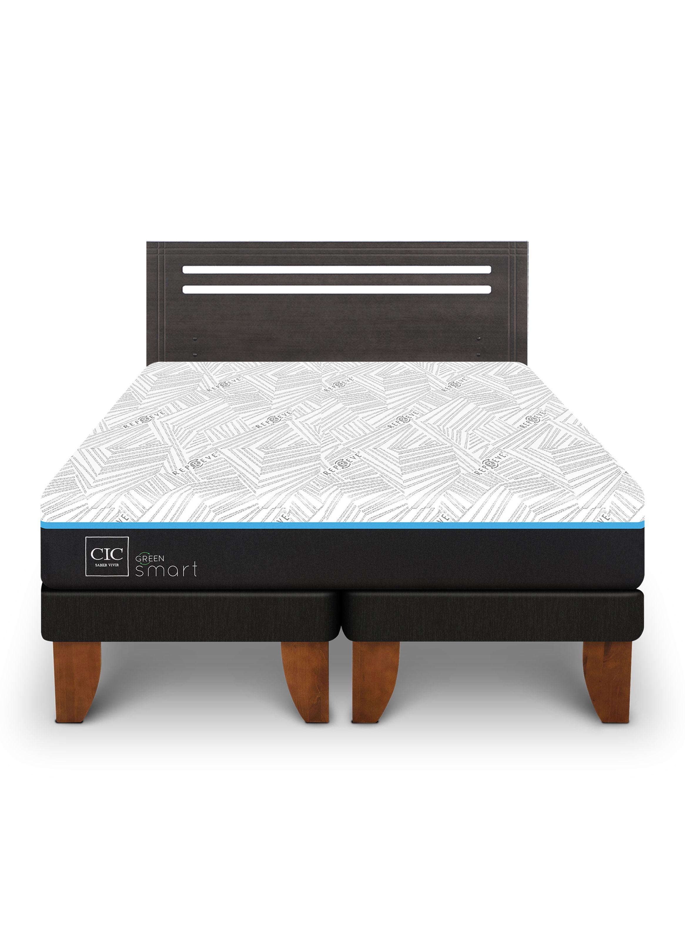 Cama Europea Green Infinity 2 Plazas Base Dividida + Respaldo Munich Gris-2