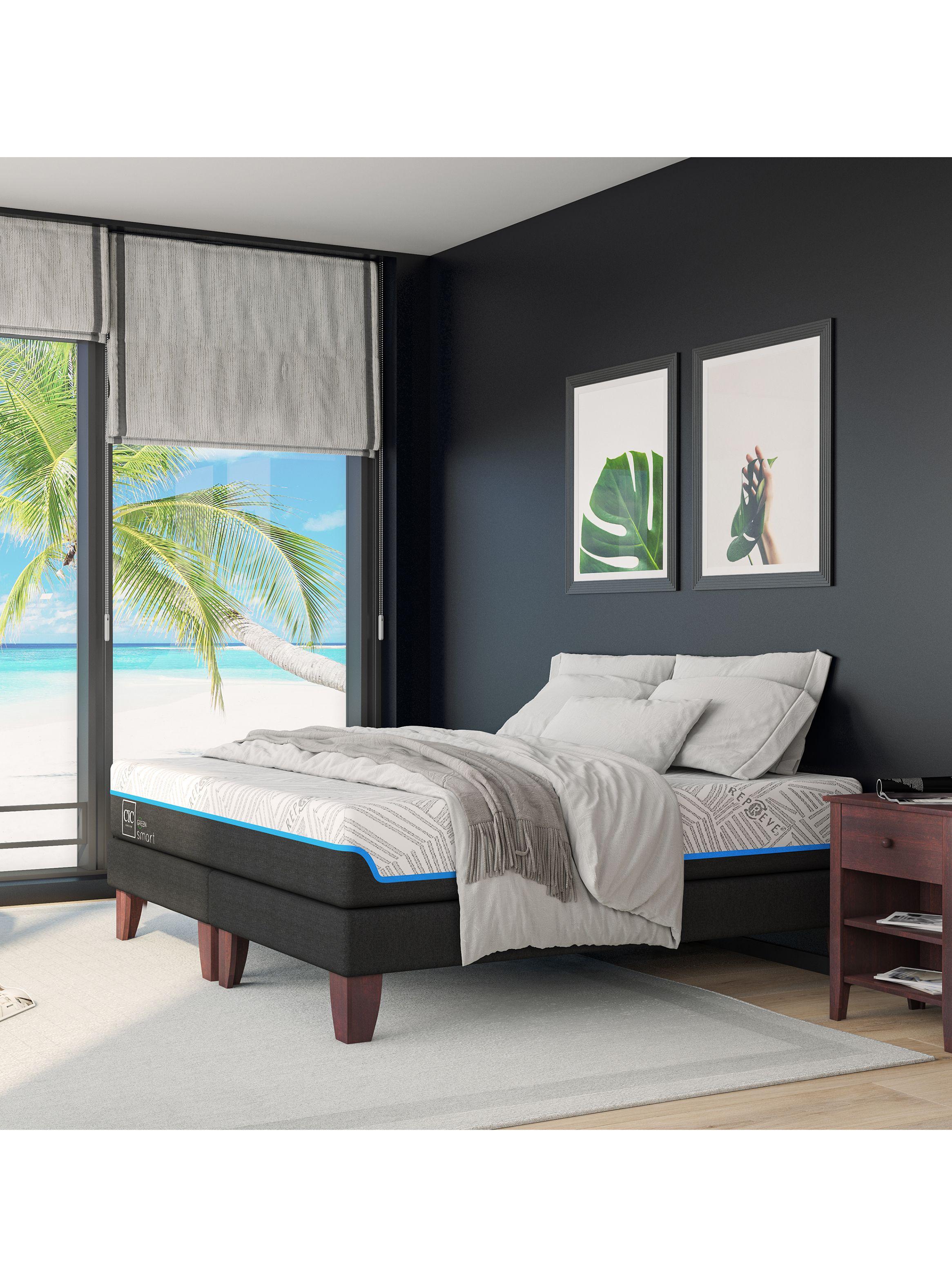 Cama Europea Green Infinity 2 Plazas Base Dividida + Respaldo Dublin Gris-5
