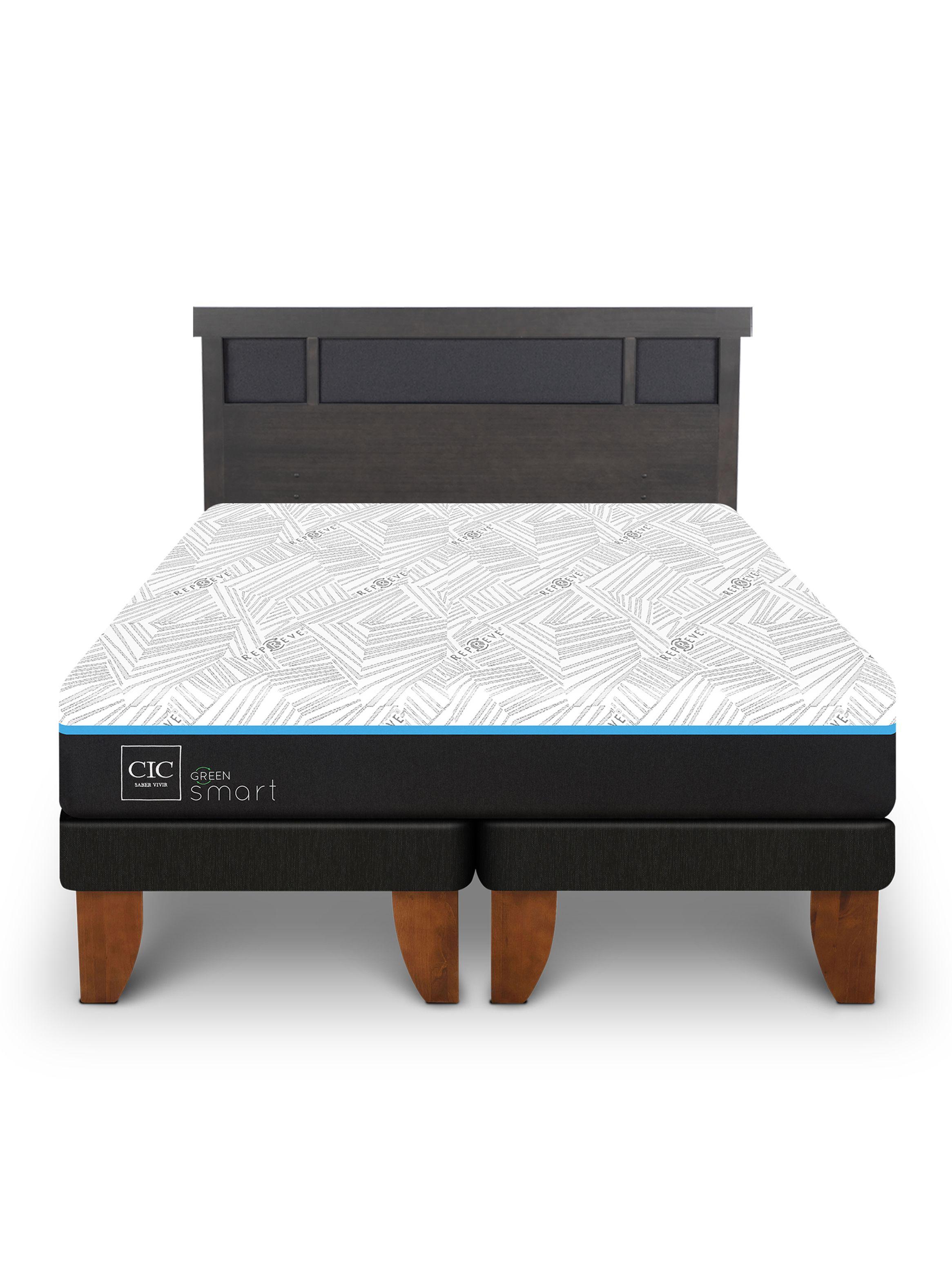 Cama Europea Green Infinity 2 Plazas Base Dividida + Respaldo Dublin Gris-2