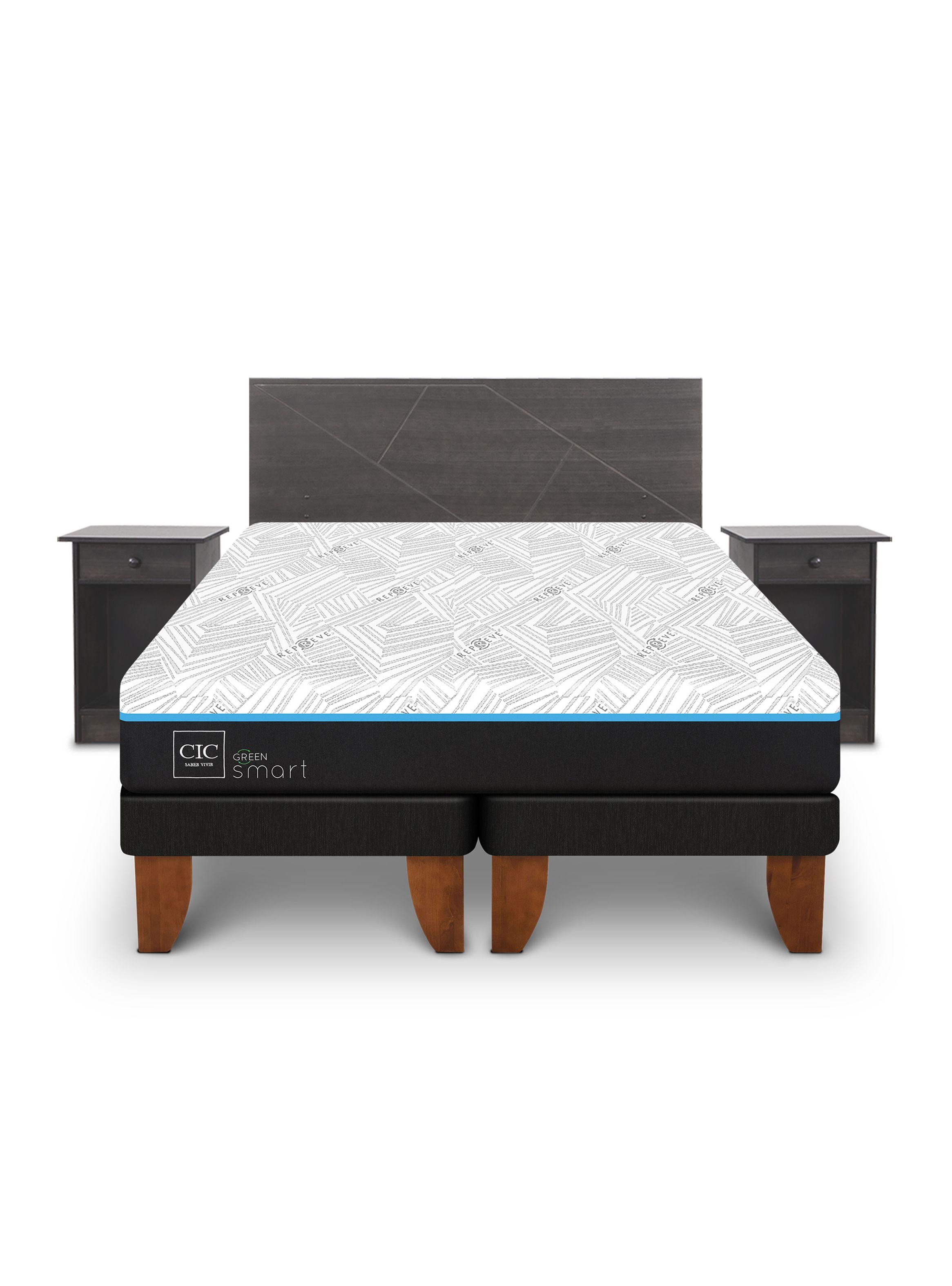 Cama Europea Green Infinity King + Set Muebles Villarrica Gris-2