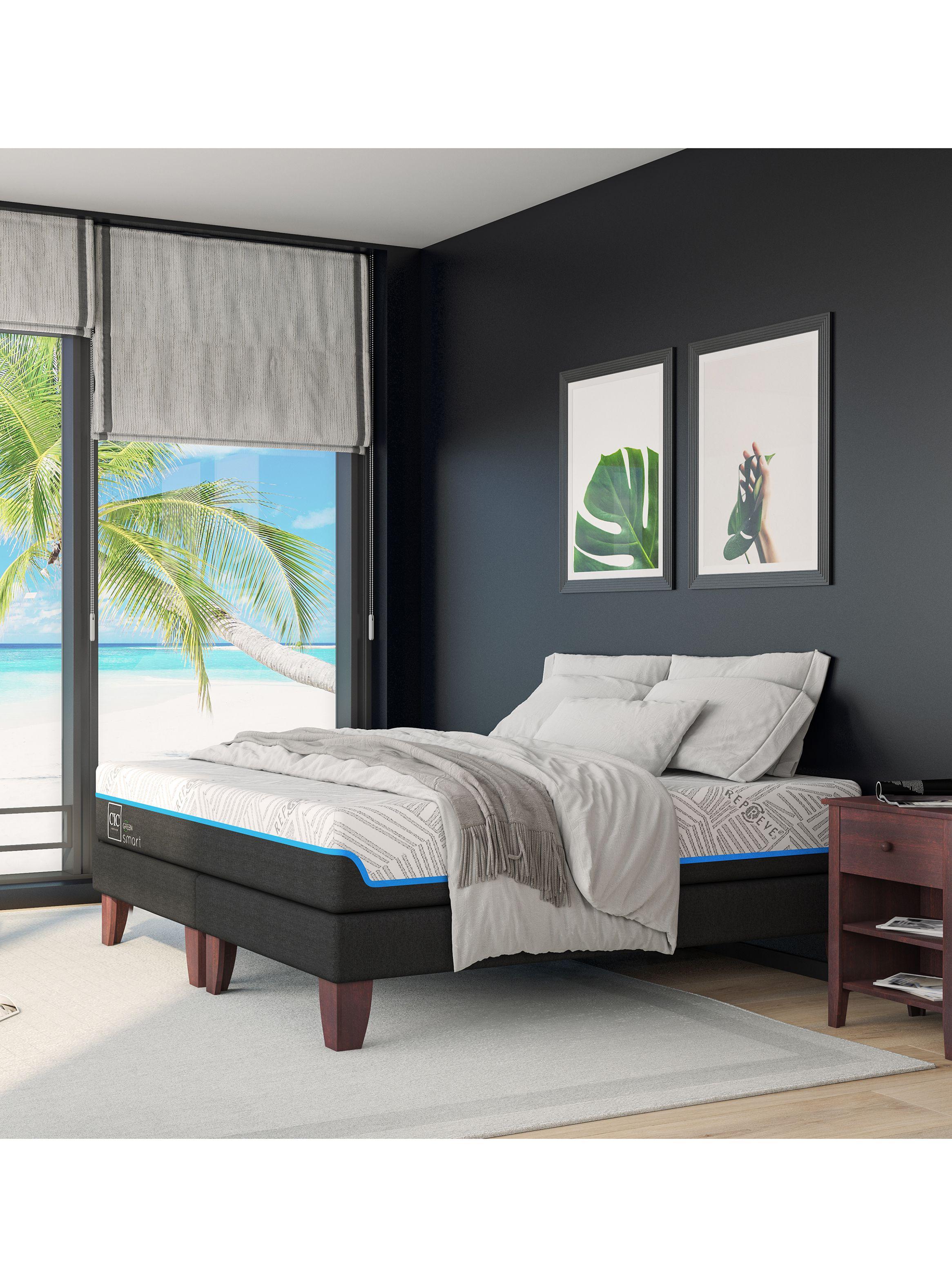 Cama Europea Green Infinity King + Respaldo Villarrica Gris-5