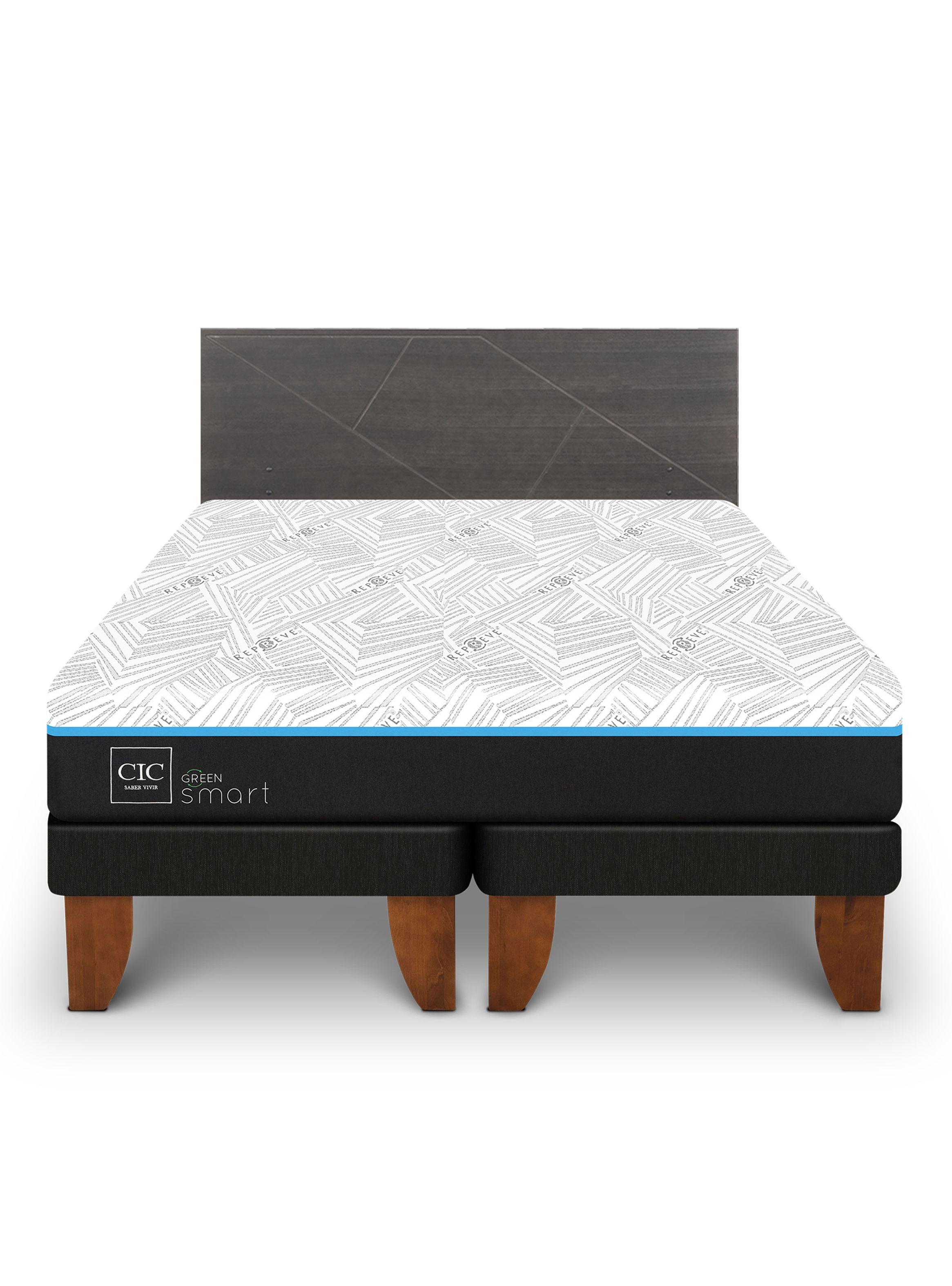 Cama Europea Green Infinity King + Respaldo Villarrica Gris-2