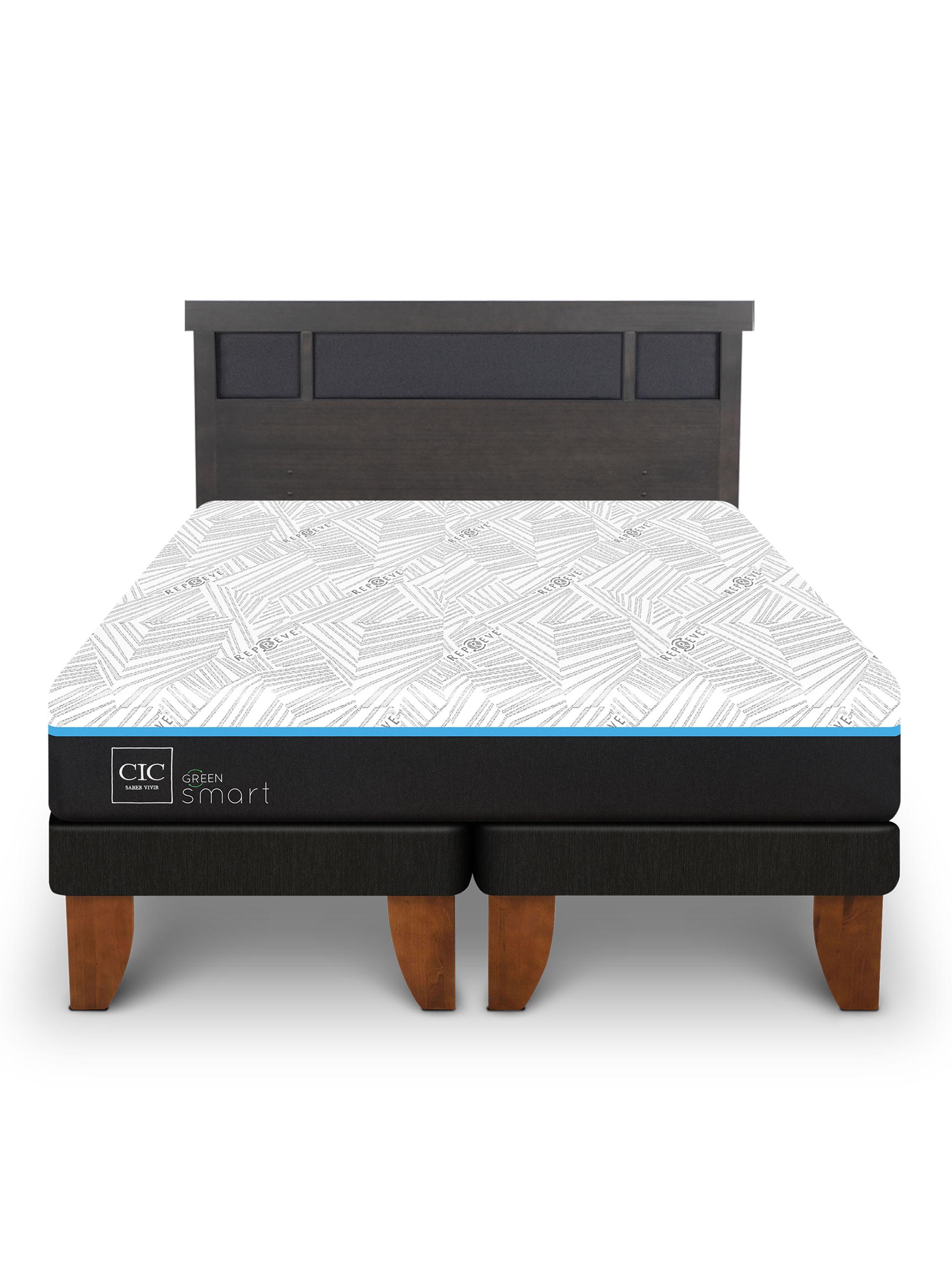 Cama Europea Green Infinity King + Respaldo Dublin Gris-2