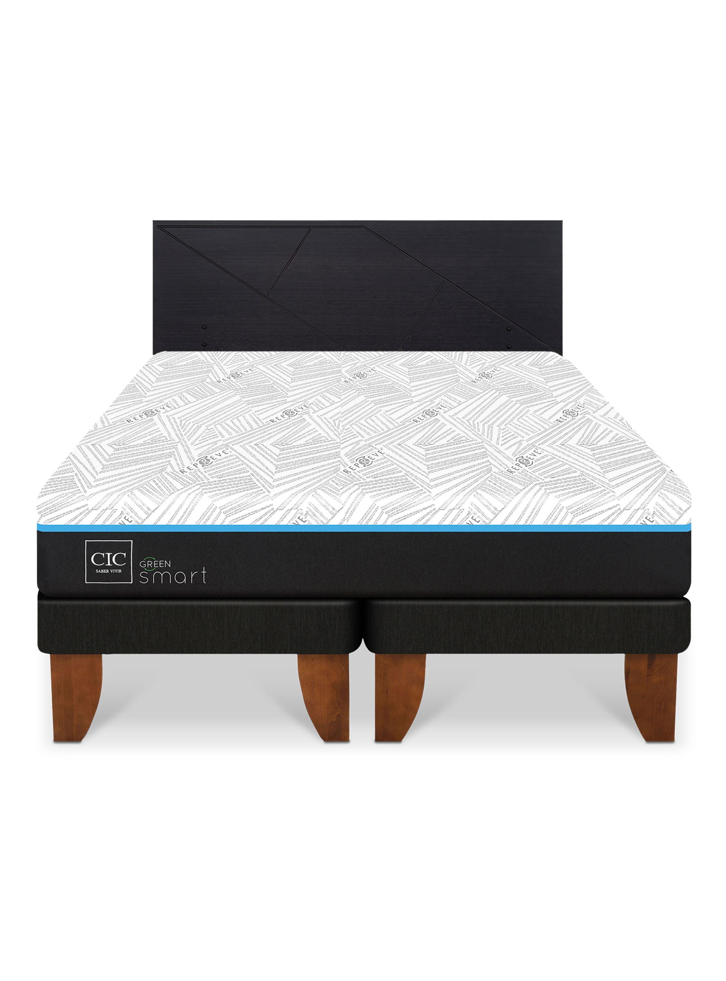 Cama Europea Green Infinity King + Respaldo Villarrica Negro-2
