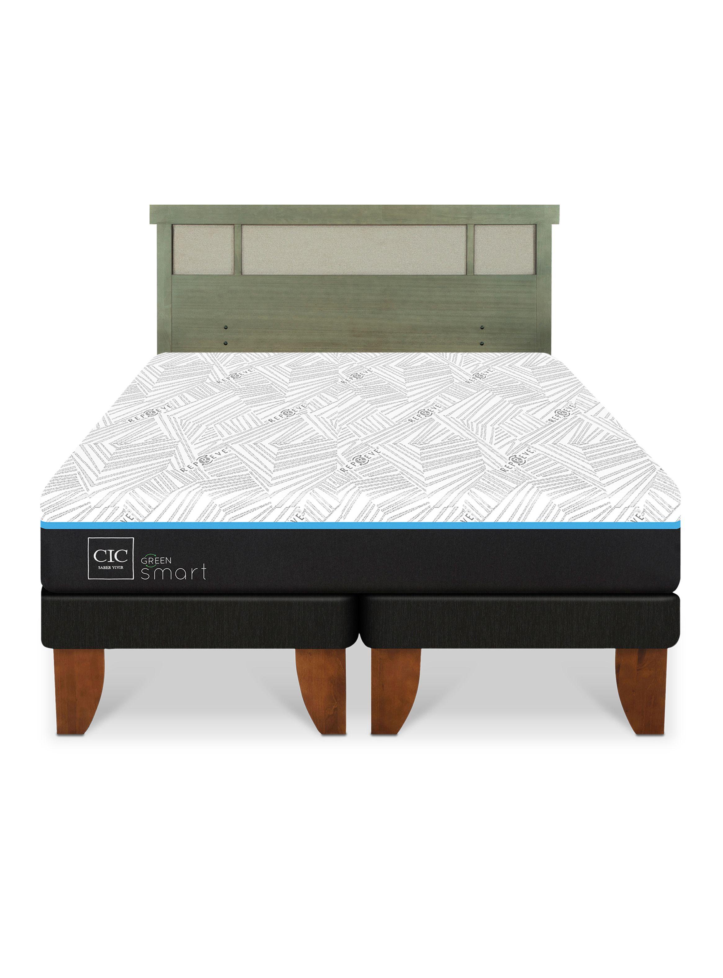 Cama Europea Green Infinity 2 Plazas Base Dividida + Respaldo Dublin Olivo-2