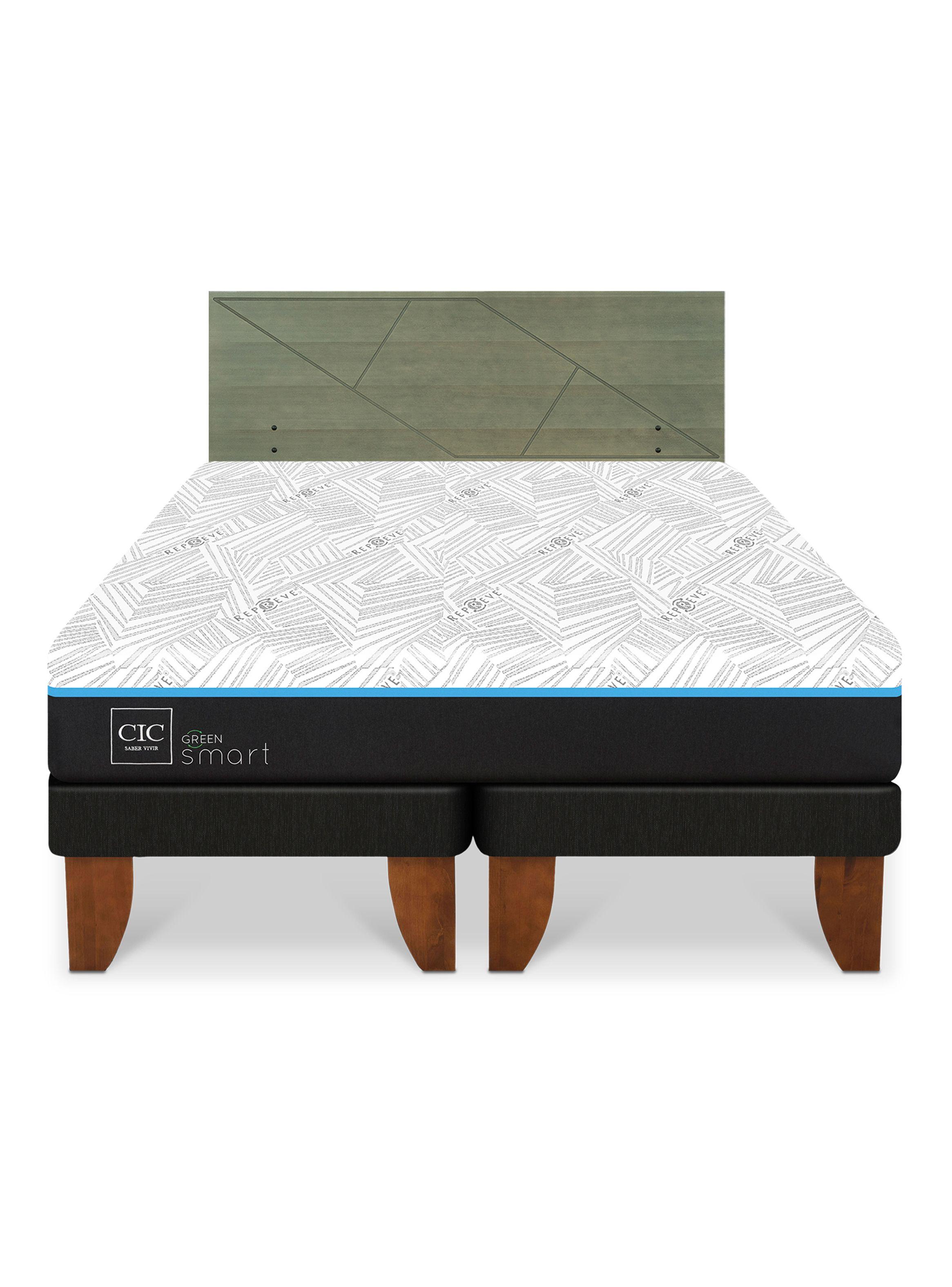 Cama Europea Green Infinity King + Respaldo Villarrica Olivo-2
