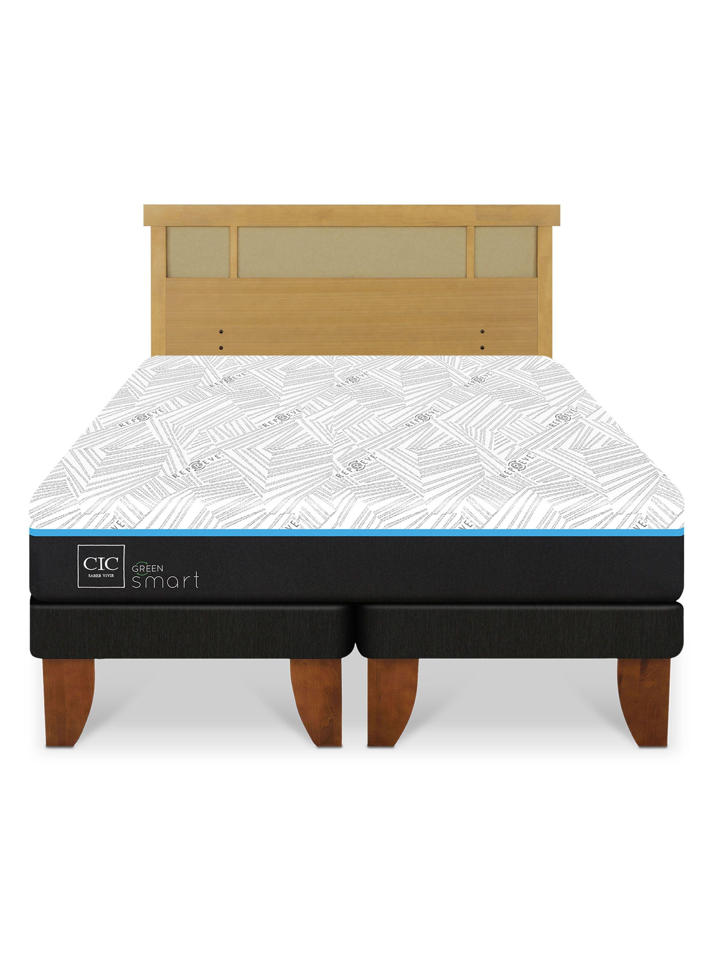 Cama Europea Green Infinity King + Respaldo Dublin Mostaza-2