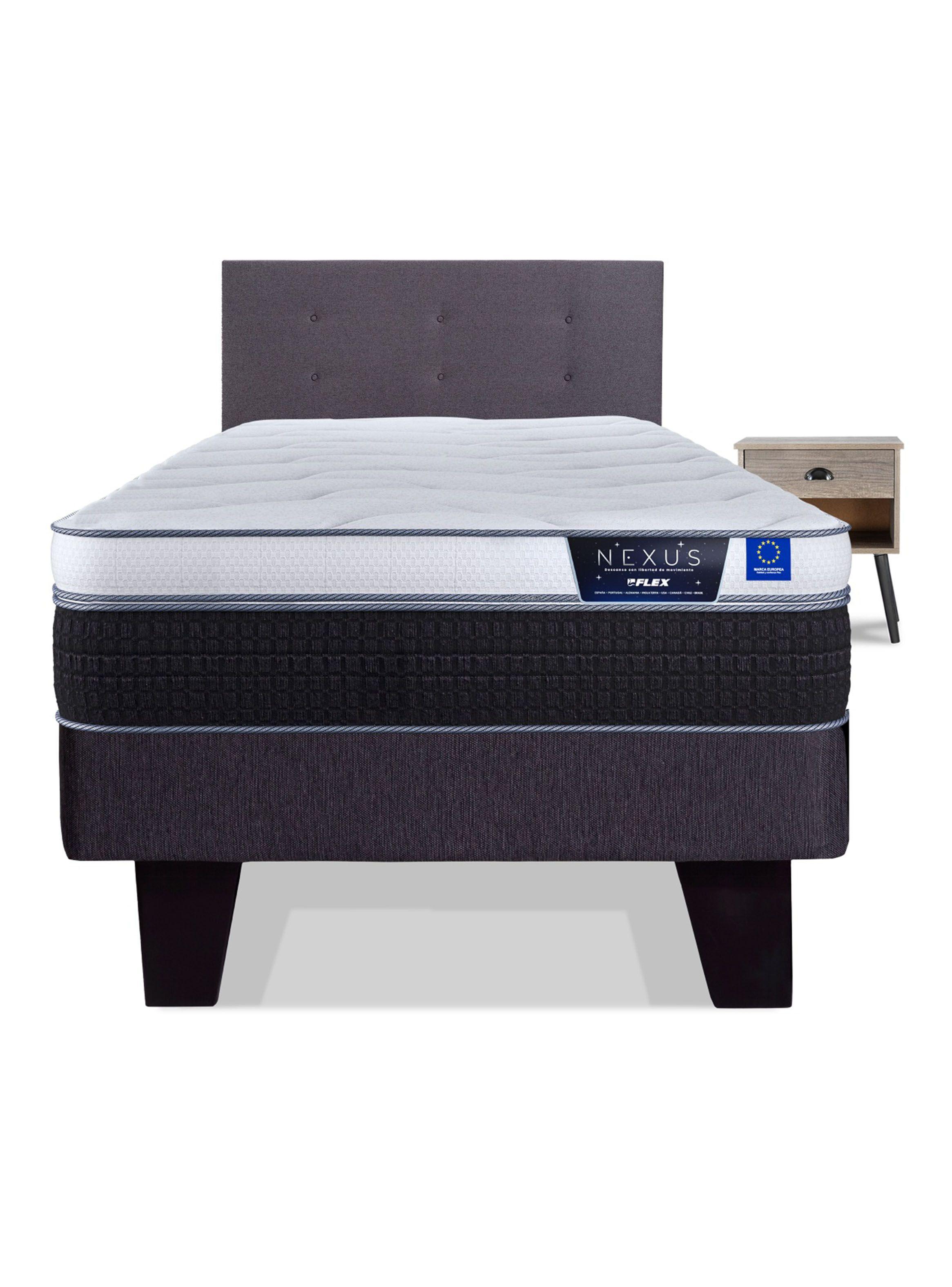 Cama Europea Nexus 1.5 Plazas Box + Respaldo Royal Grafito + Velador Rock-2
