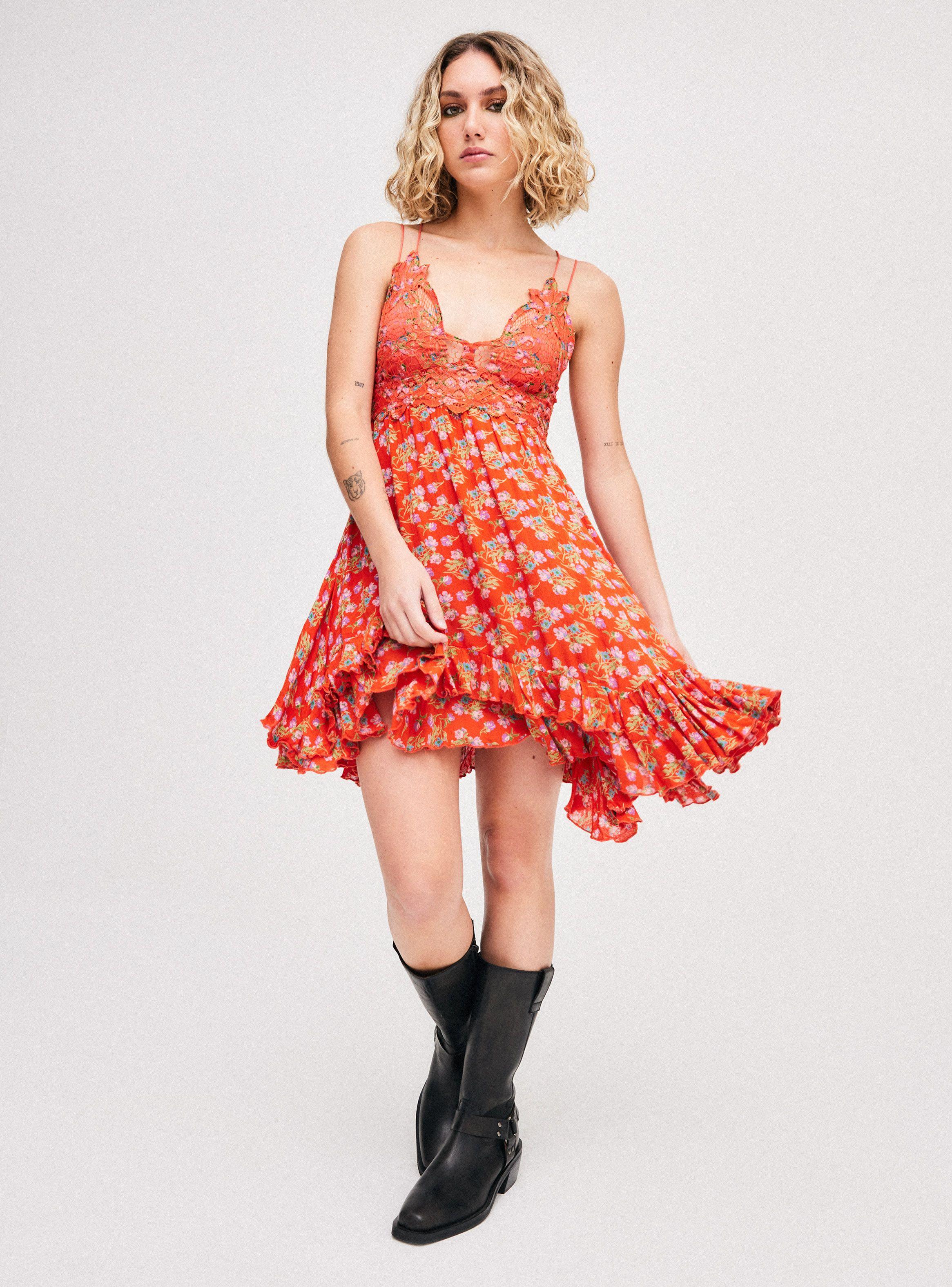 Vestido Free People Rojo Flores Talla S-3