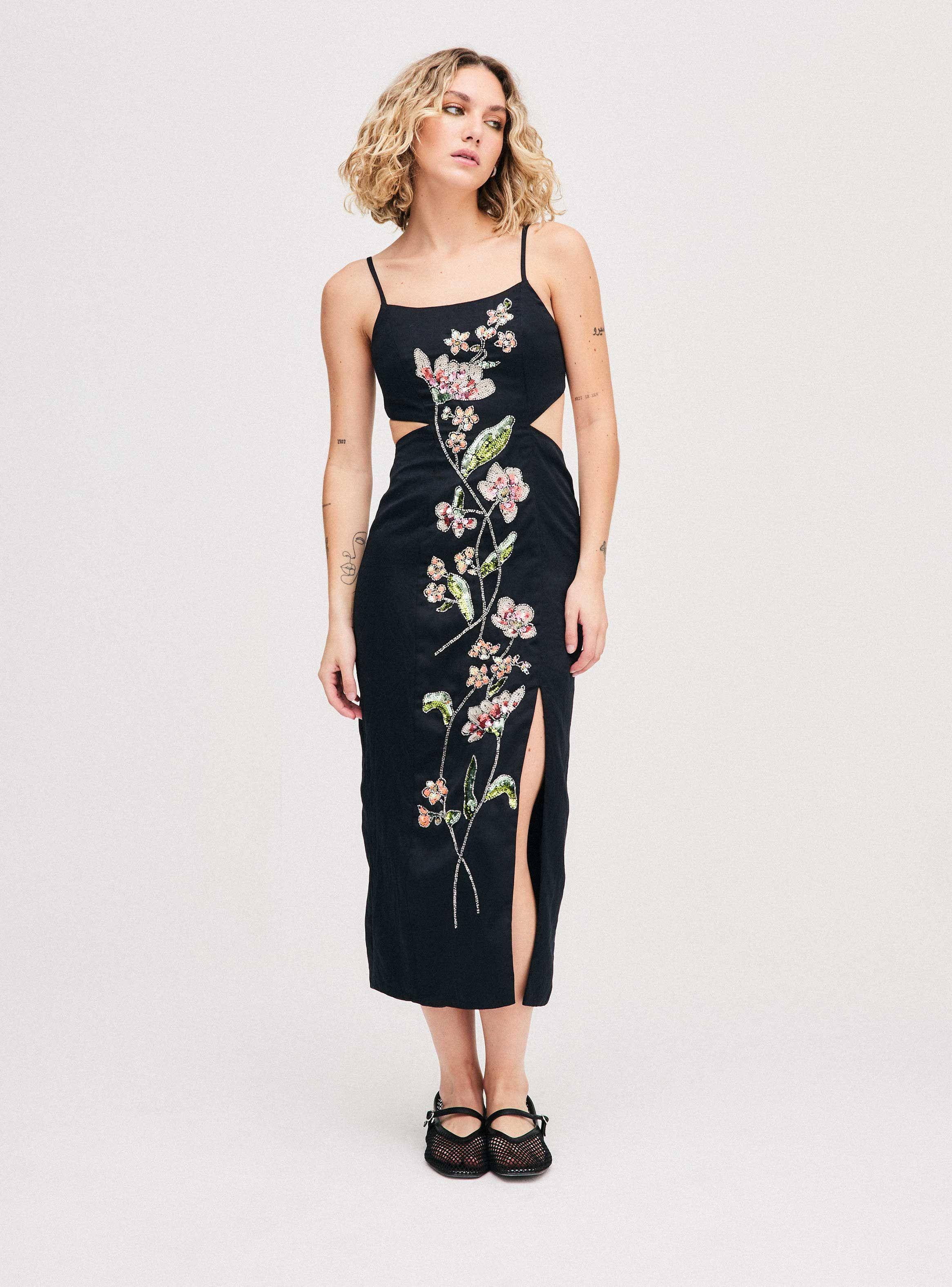 Vestido Asos Negro Flores Talla M-0