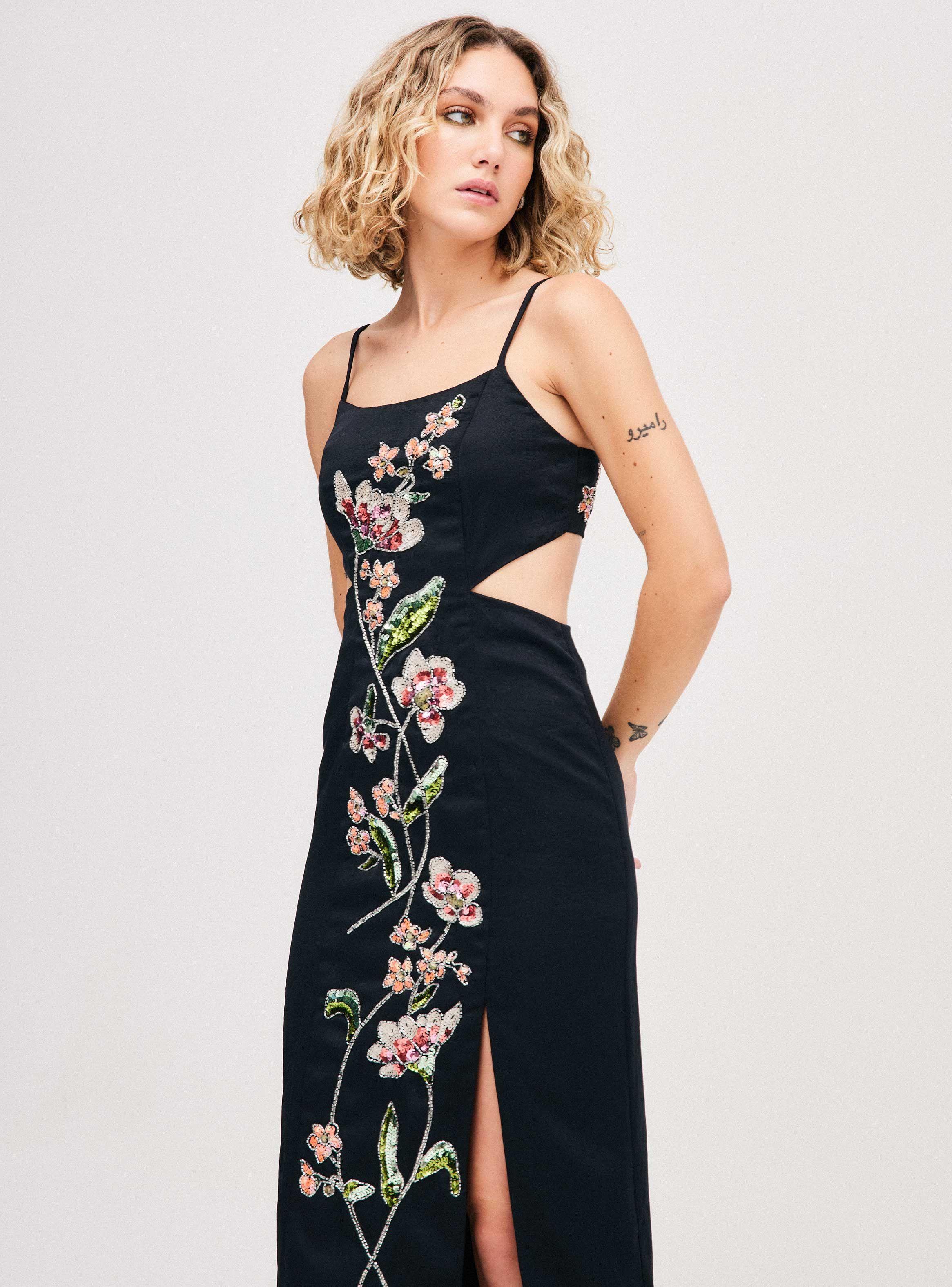 Vestido Asos Negro Flores Talla M-2