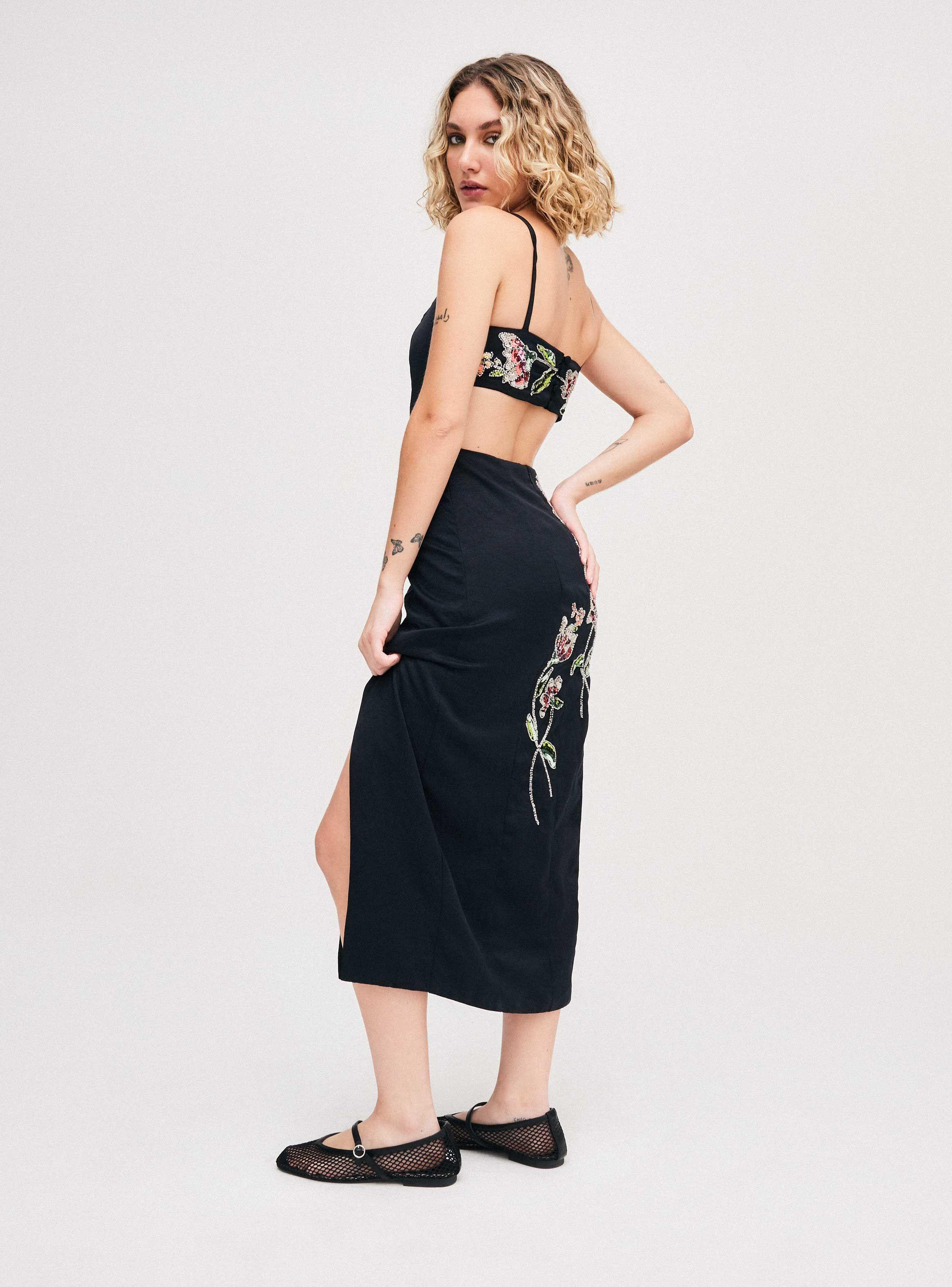 Vestido Asos Negro Flores Talla M-1