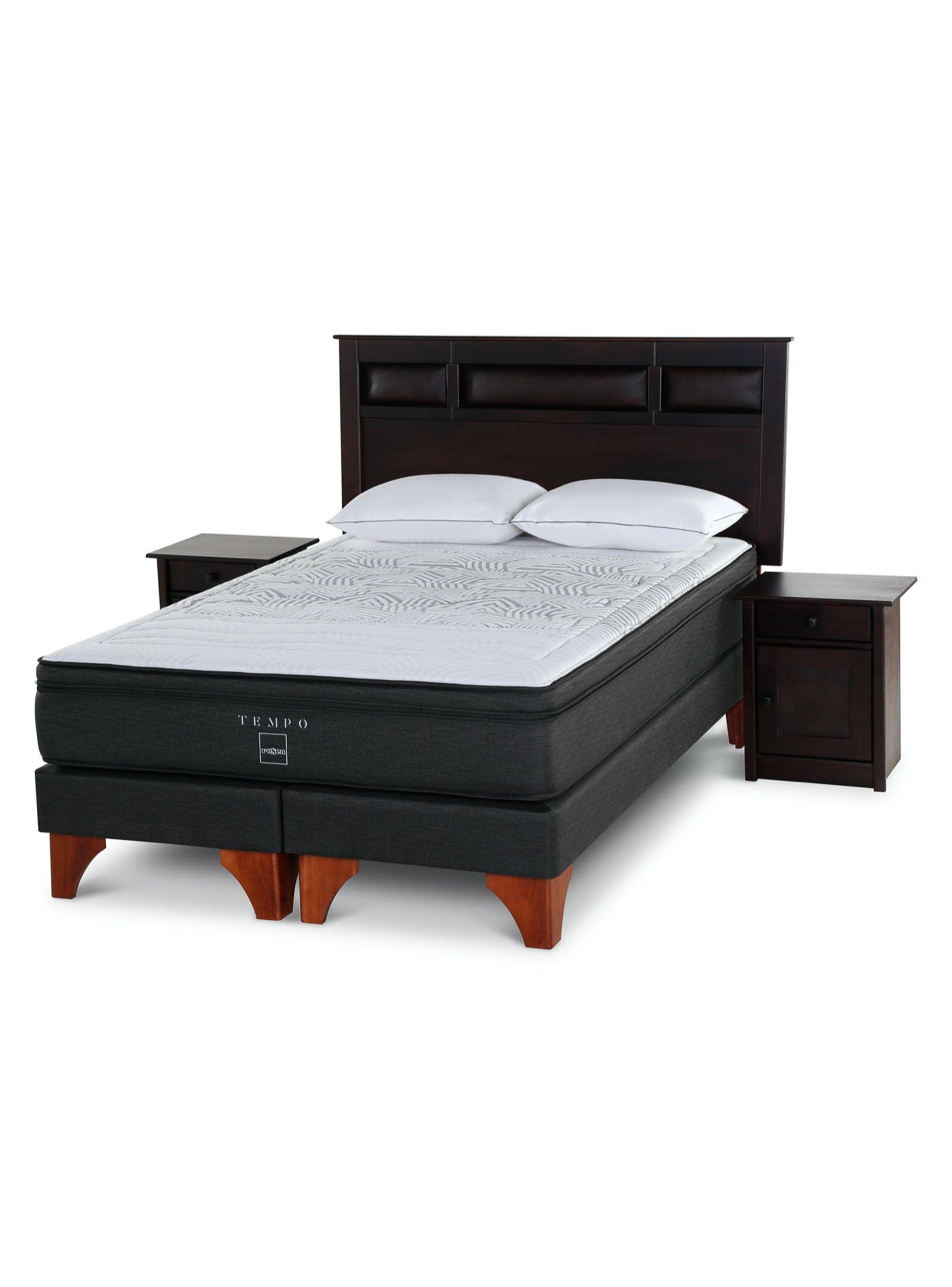 Set Cama Europea Tempo 2 Plazas Base Dividida + Set Muebles Bilbao + Almohada-0