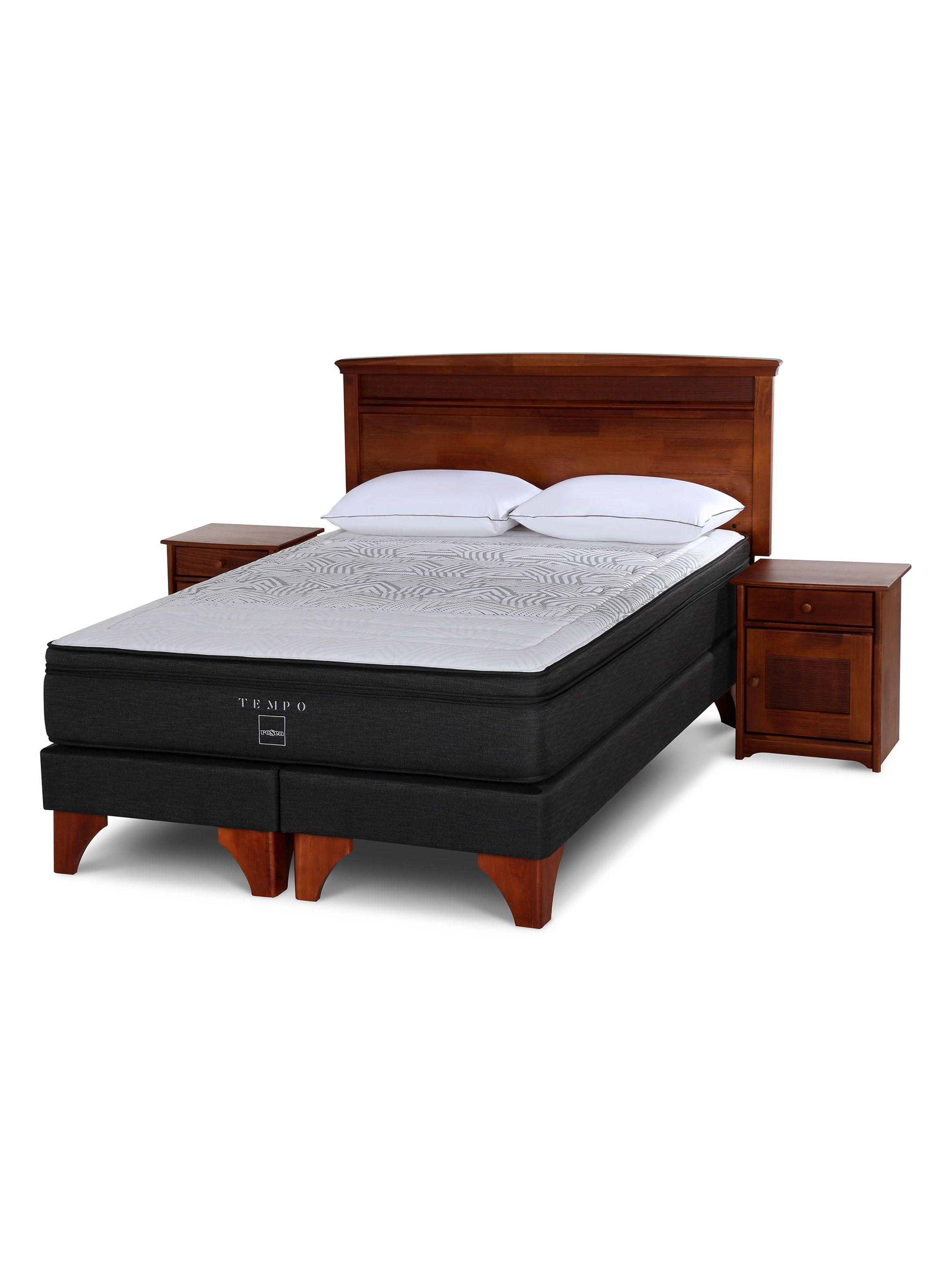 Set Cama Europea Tempo 2 Plazas Base Dividida + Set Muebles Veneto + Almohada-0