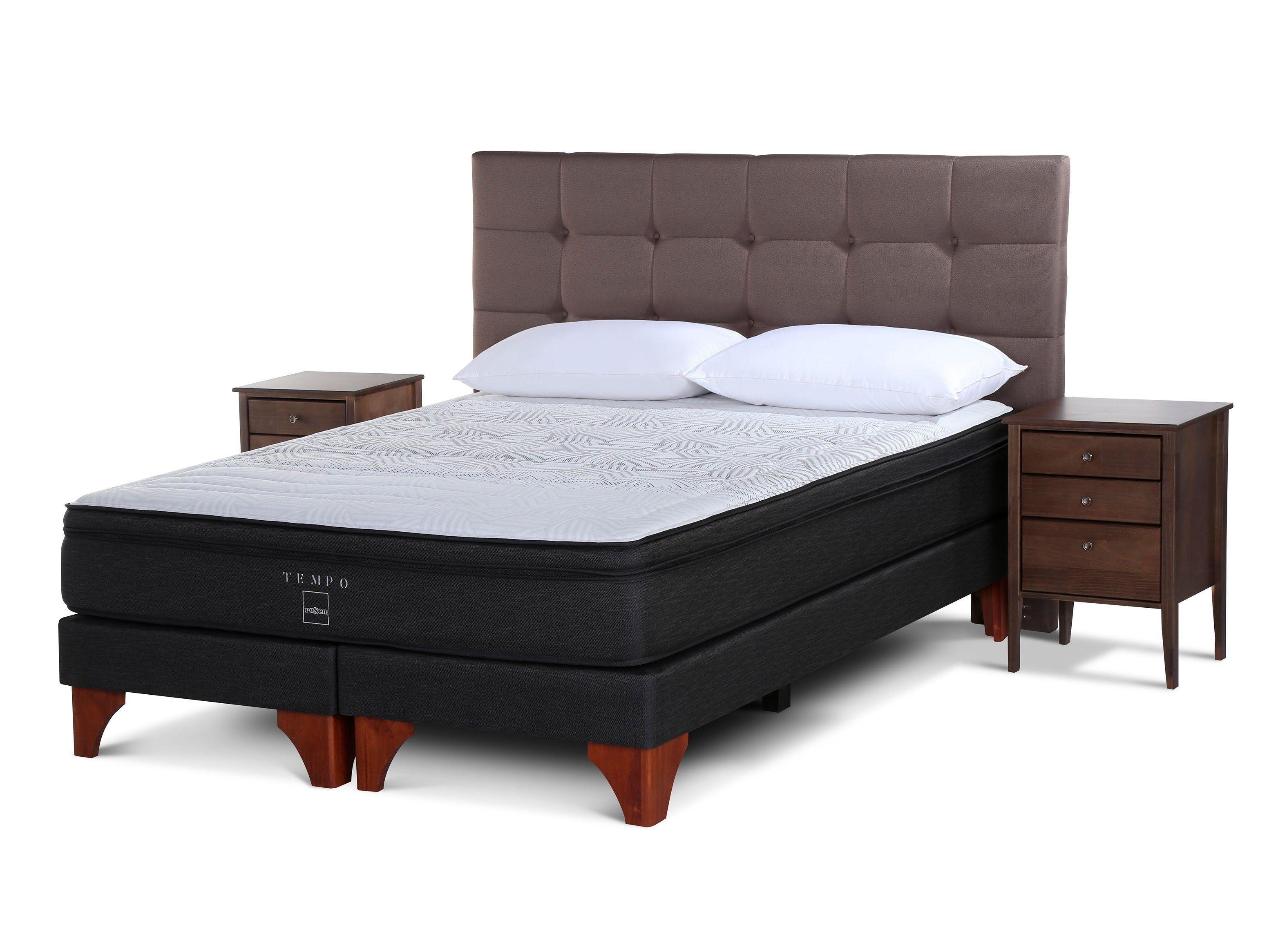 Set Cama Europea Tempo King Base Dividida + Set Muebles Issey Café+ Almohadas-0
