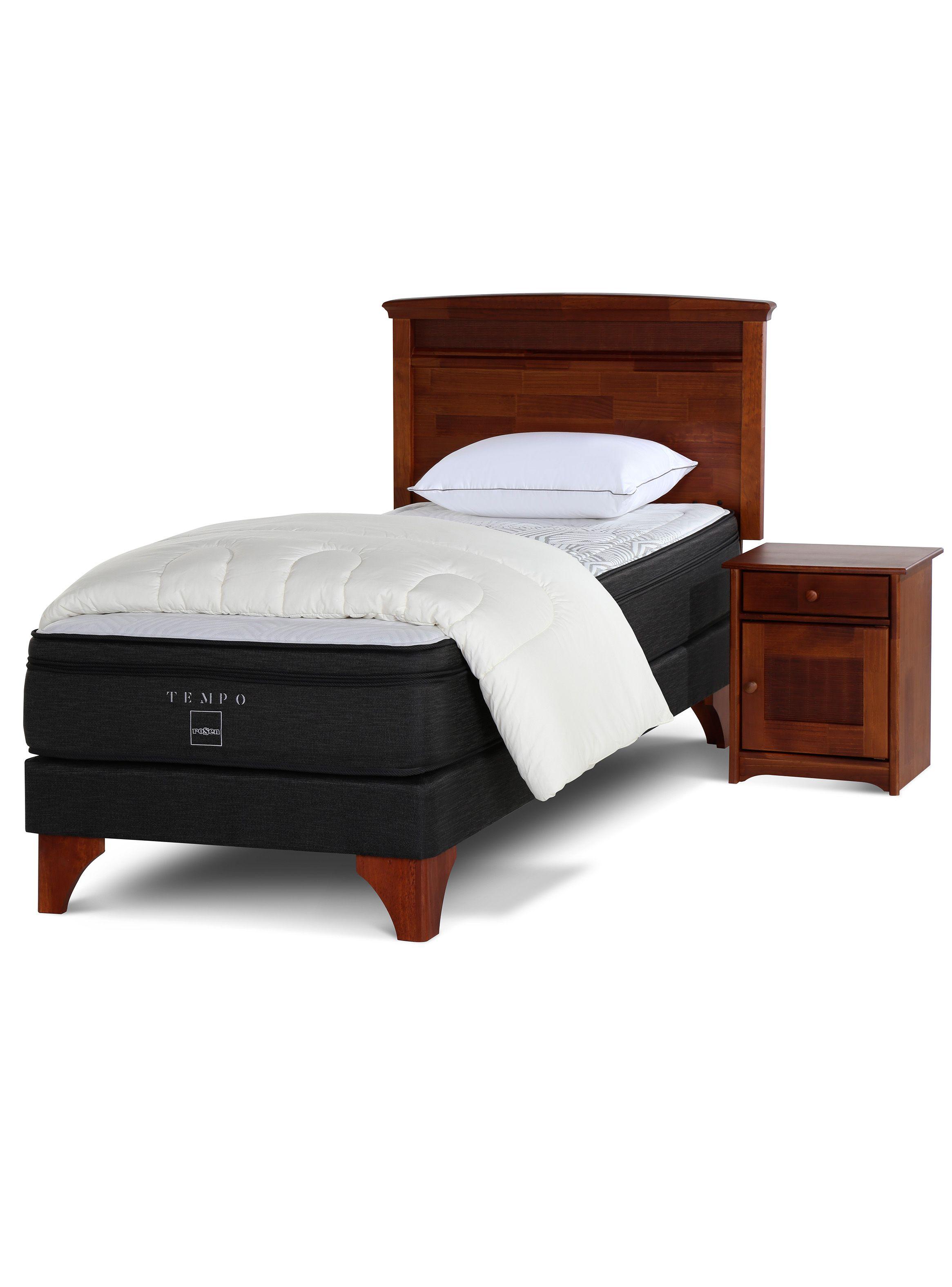 Box Spring Tempo 1.5 Plazas + Set Maderas Veneto + Set Textil-0