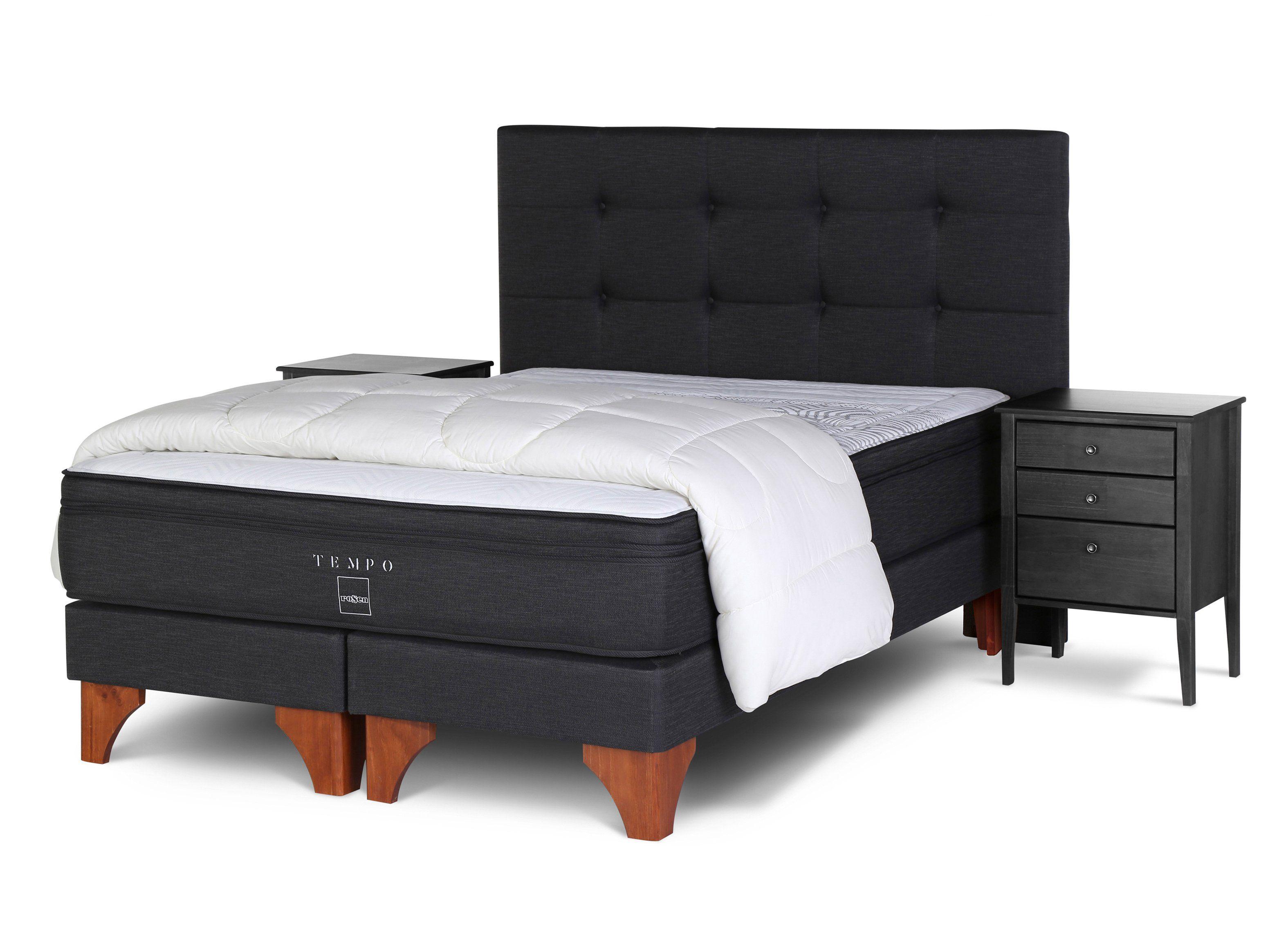Set Cama Europea Tempo King Base Dividida + Set Muebles Issey Negro + Plumón-0