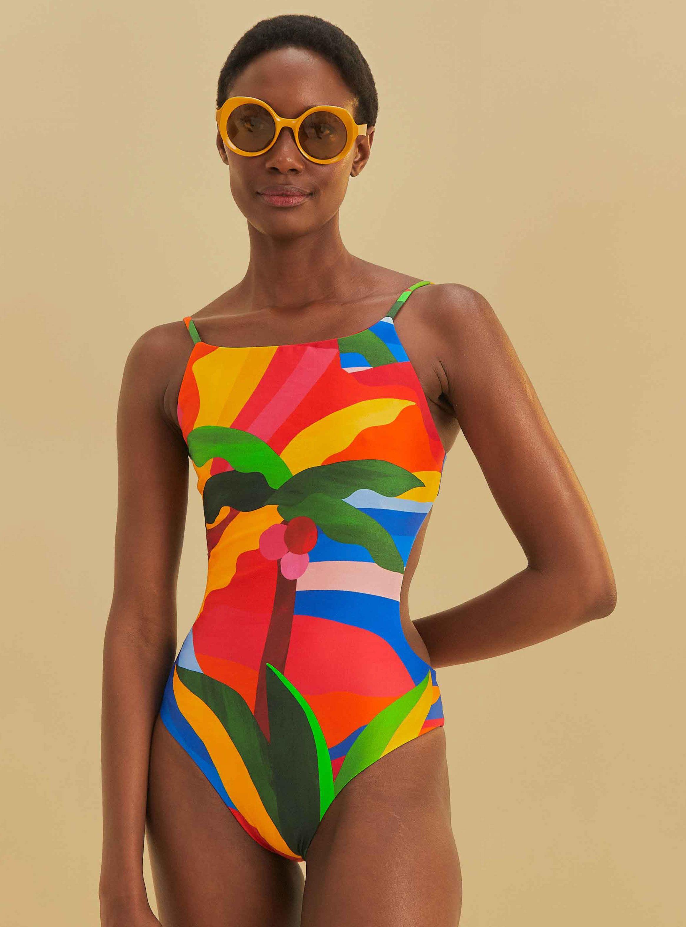 Traje de Baño Diseño Palmera con Espalda Abierta-0