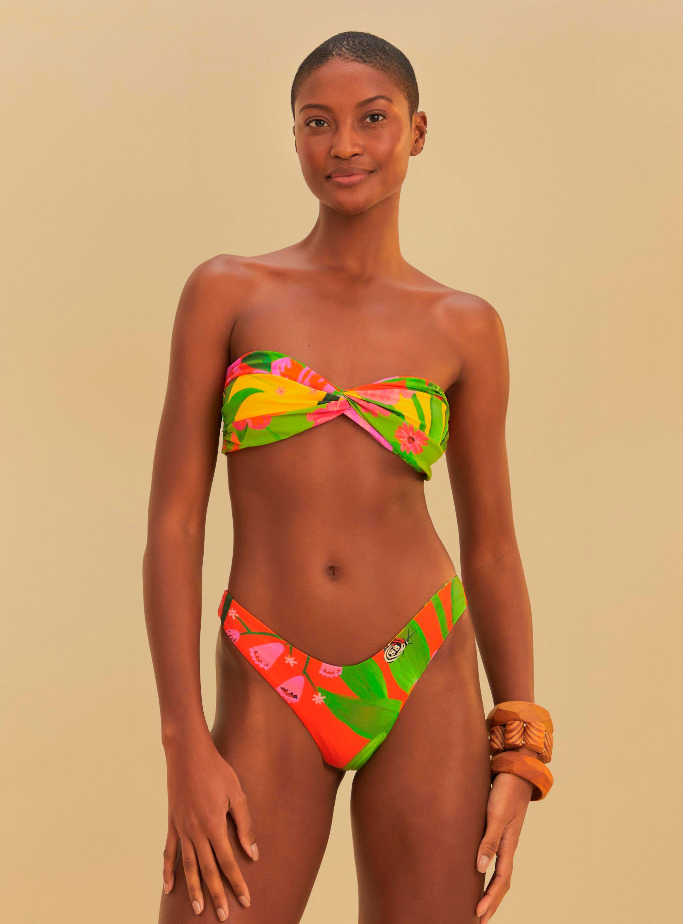 Bikini Strapless Estampado Flores con Tiras Removibles-0