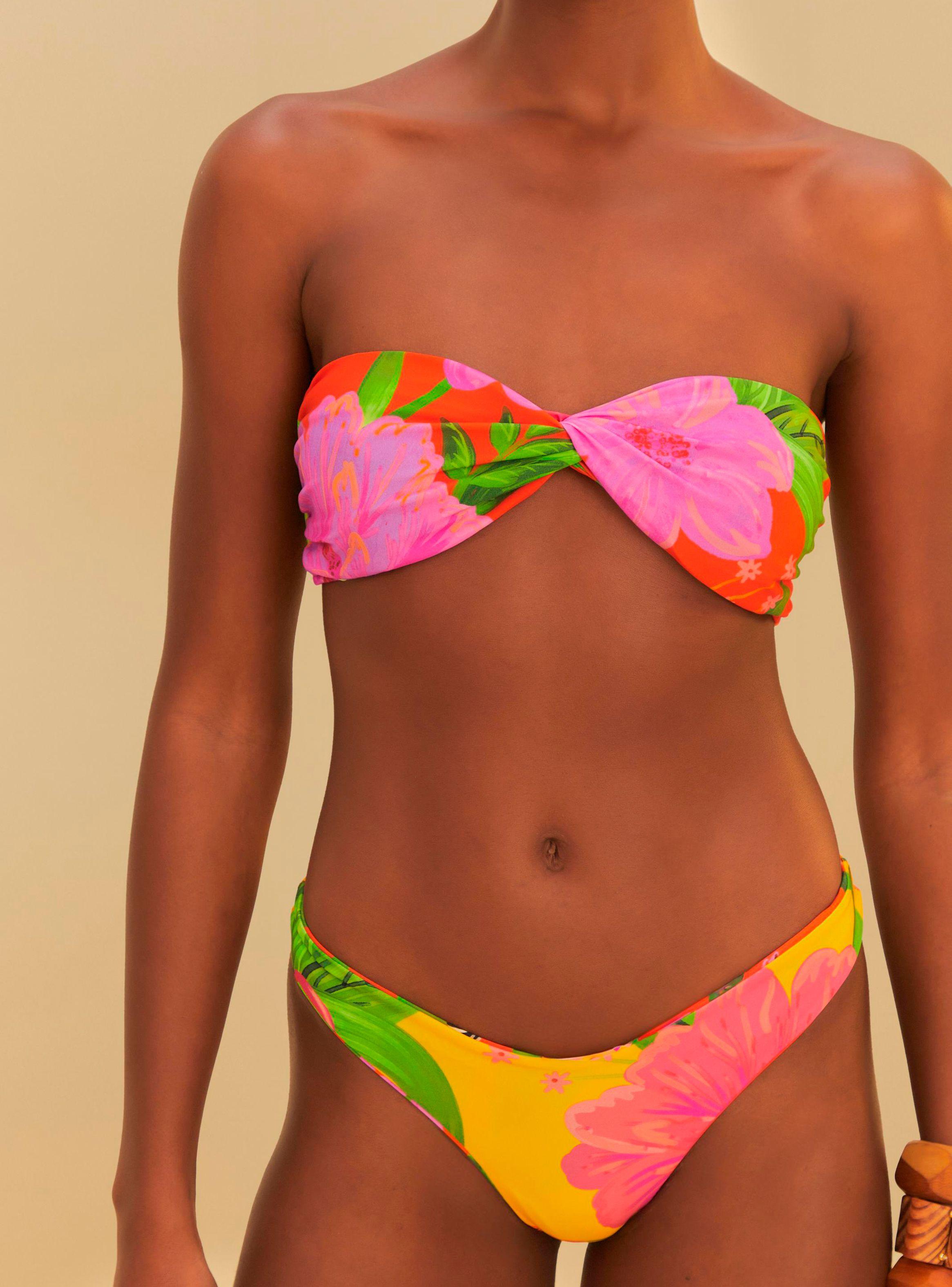 Bikini Strapless Estampado Flores con Tiras Removibles-2