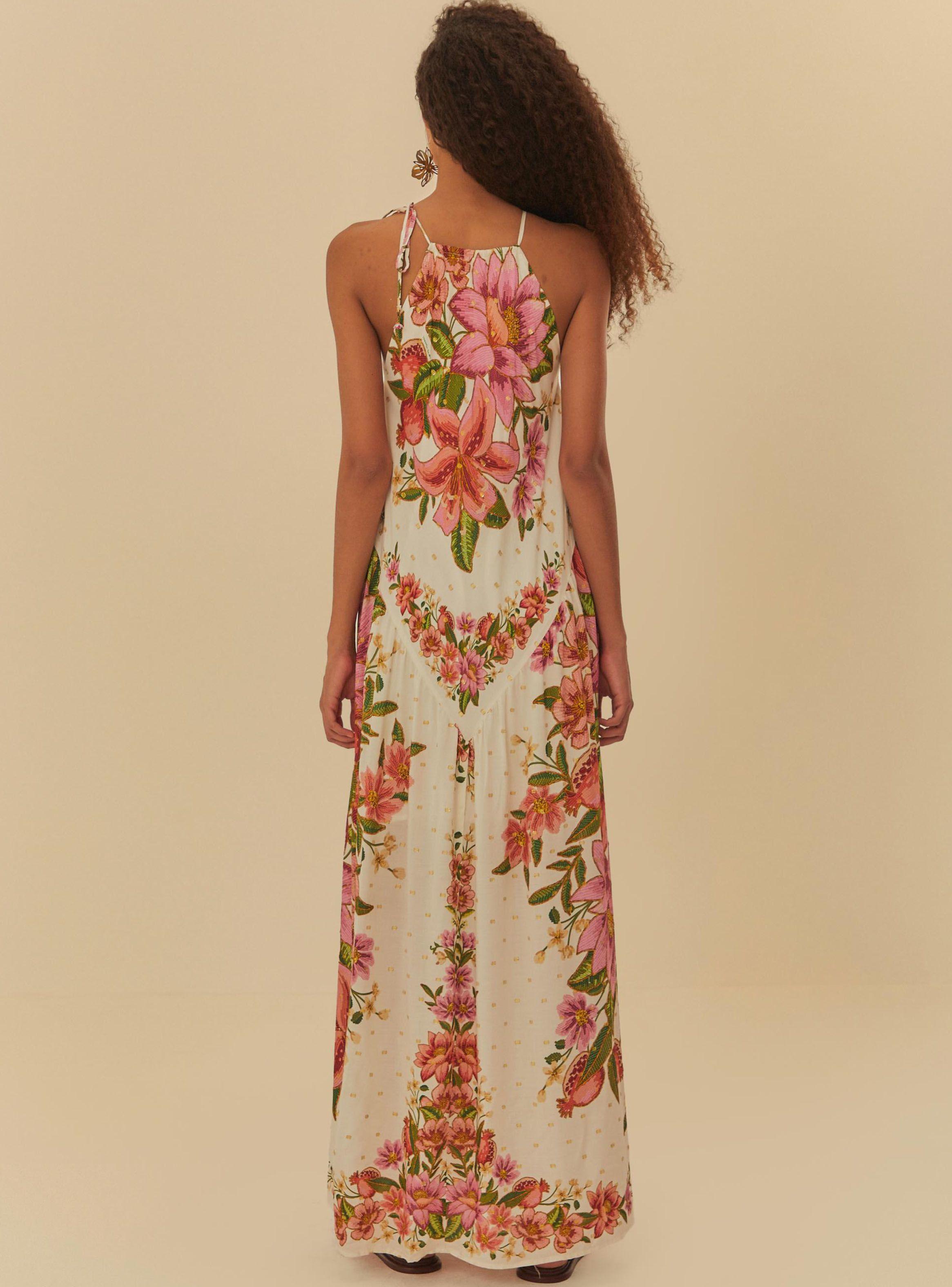 Vestido Largo Cuello Halter Estampado Flores-1