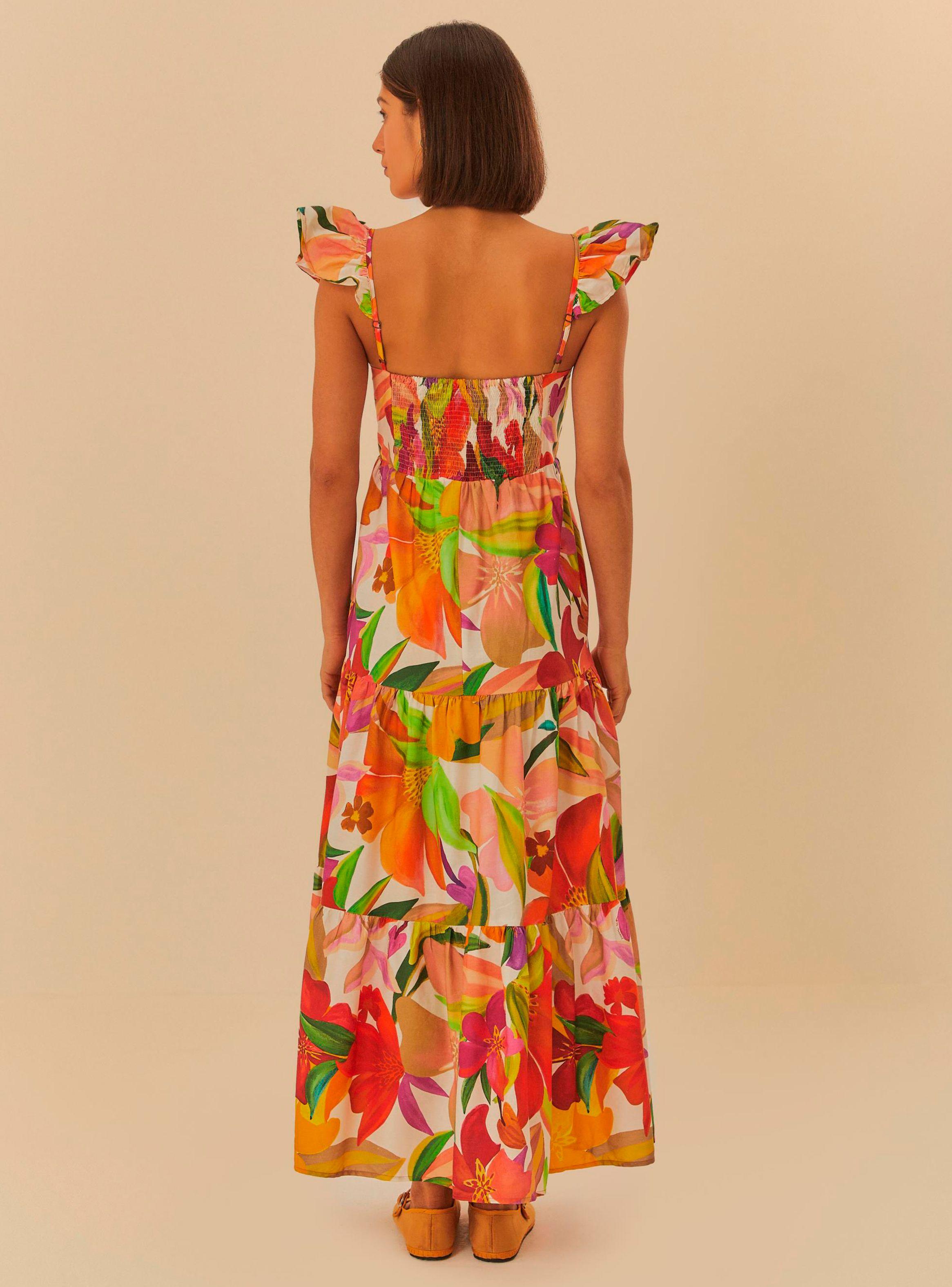 Vestido Largo Estampado Flores con Vuelos-1