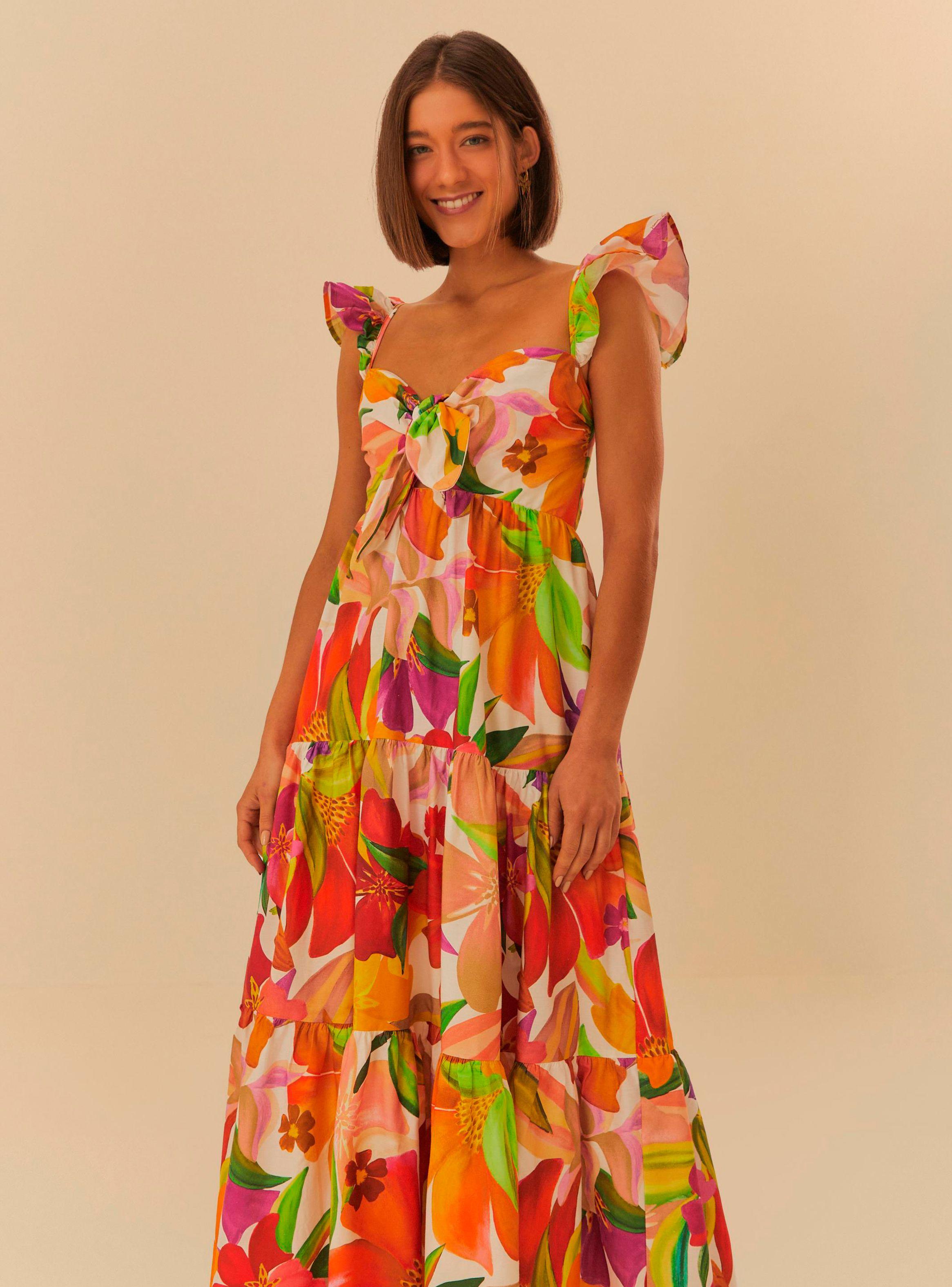 Vestido Largo Estampado Flores con Vuelos-2