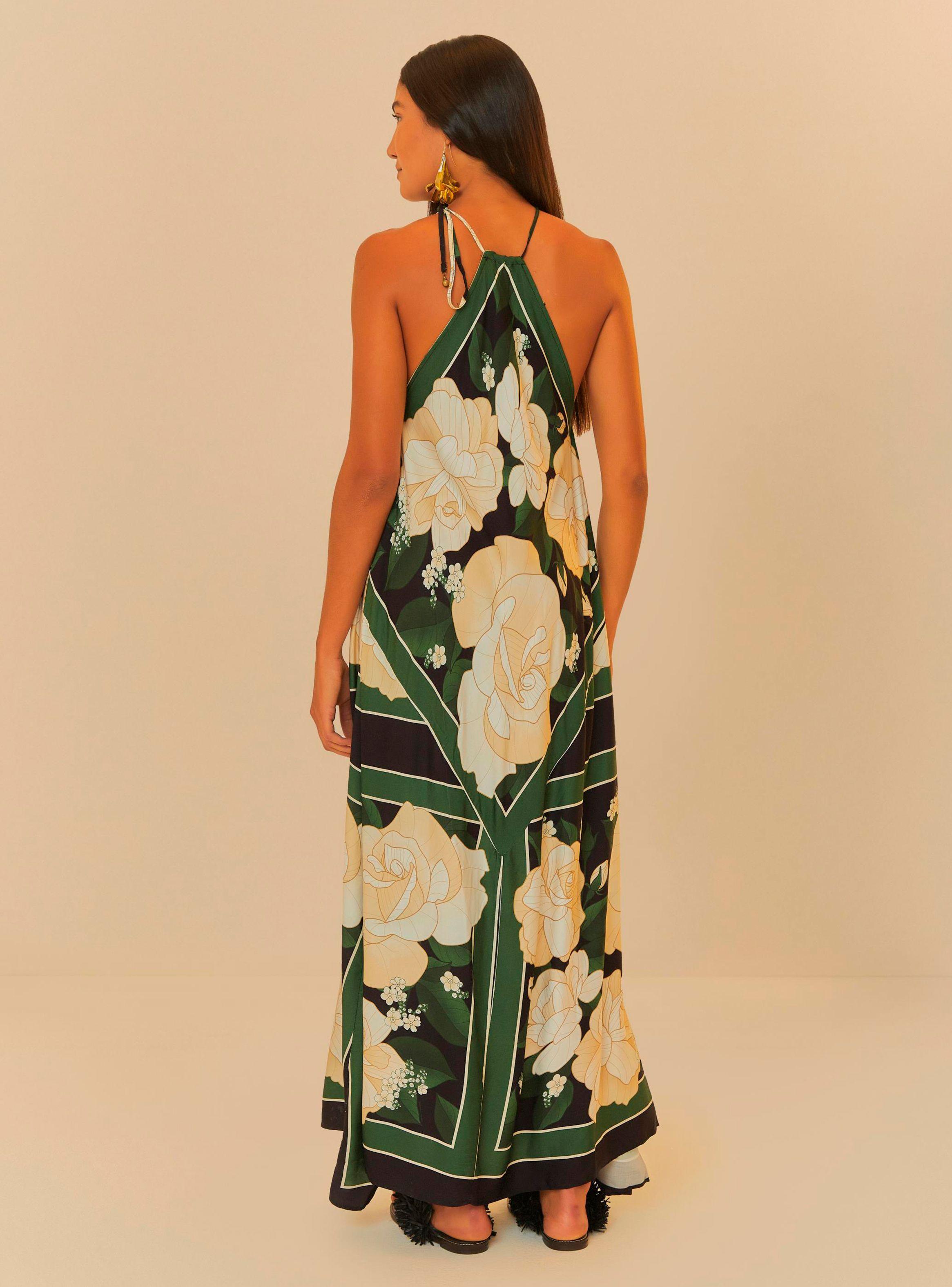 Vestido Largo Cuello Halter con Flores-1