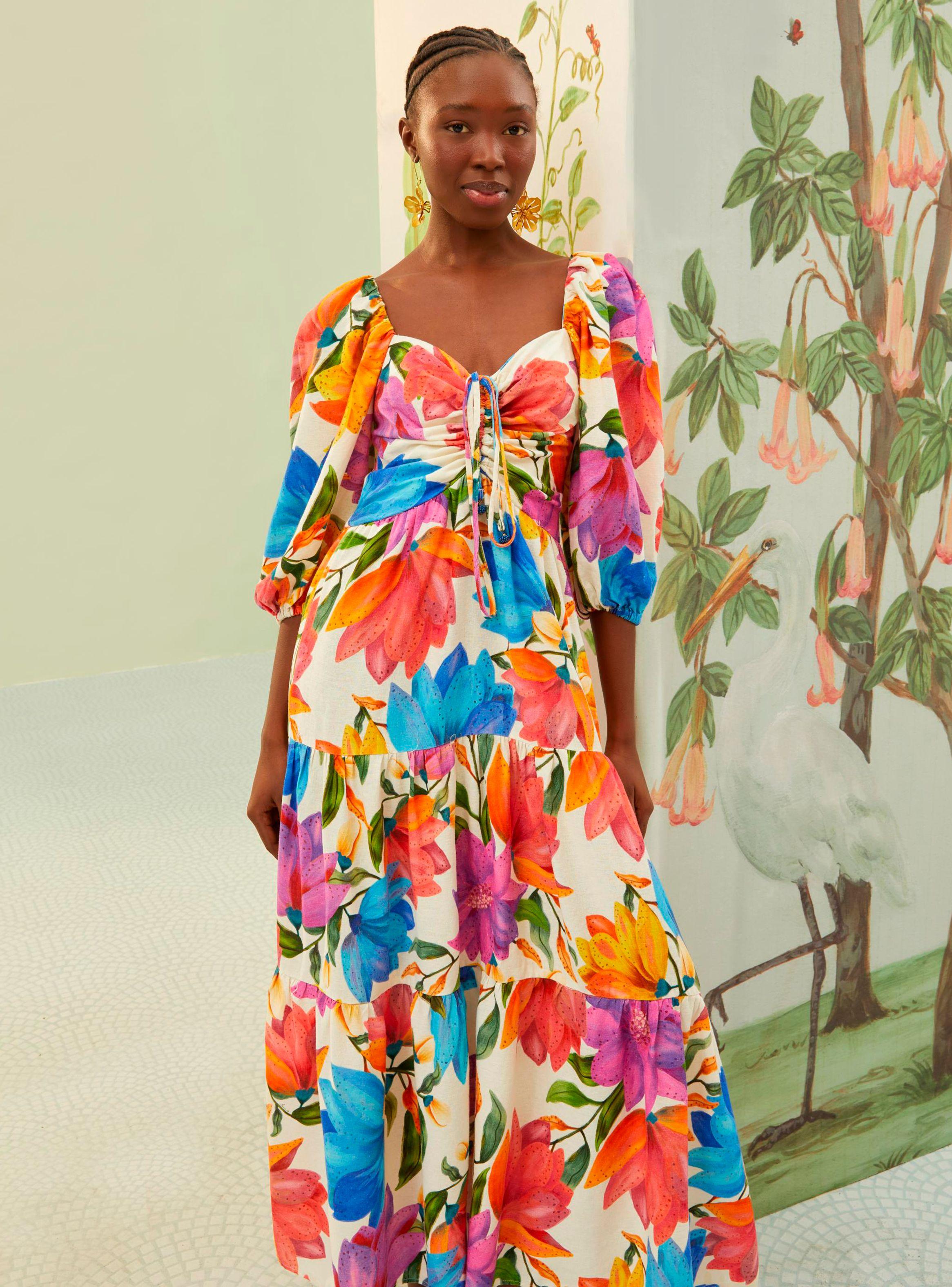 Vestido Largo Acinturado con Flores-2