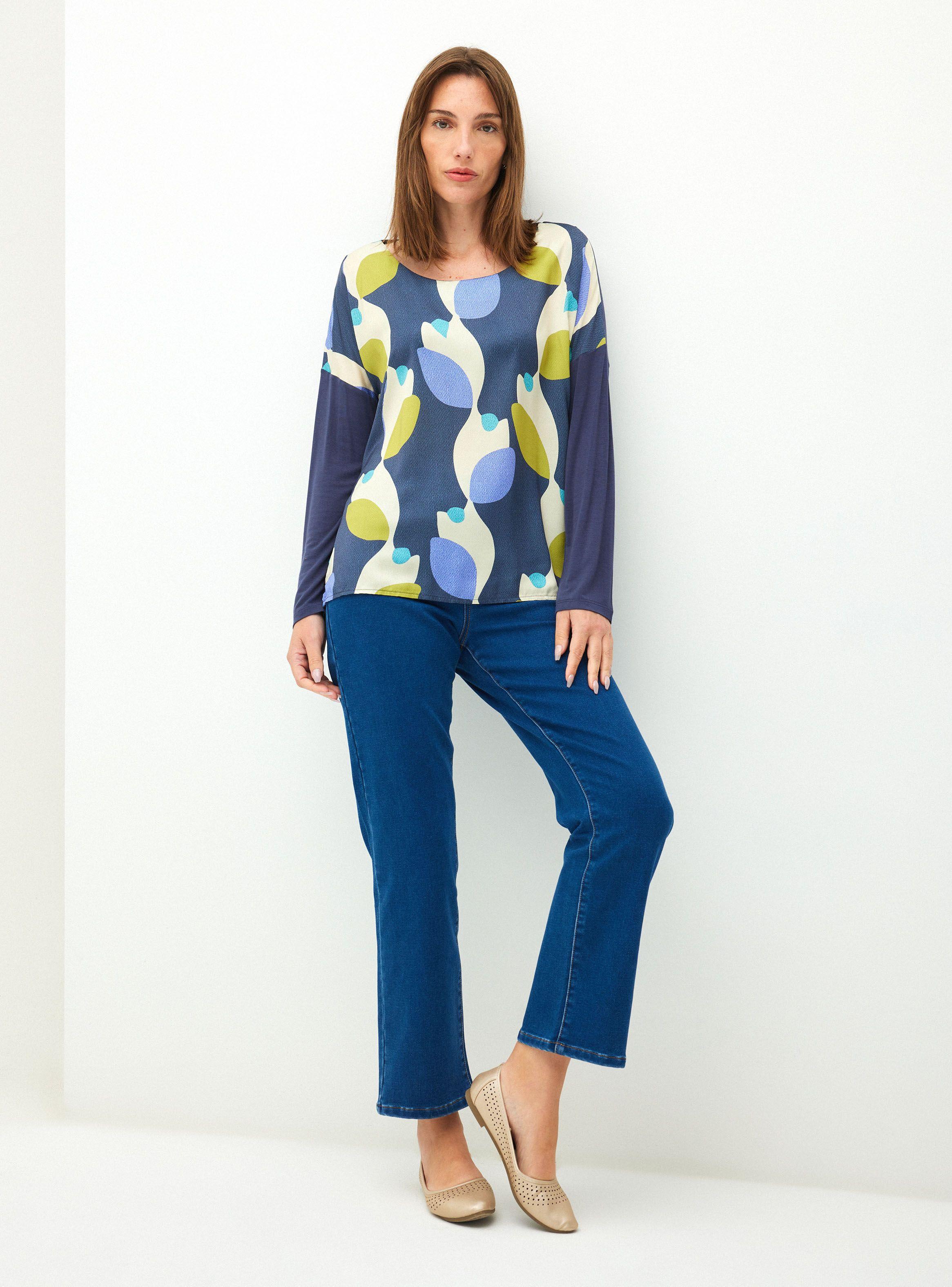 Polera Mix Telas Estampado en Satín Opaco-3