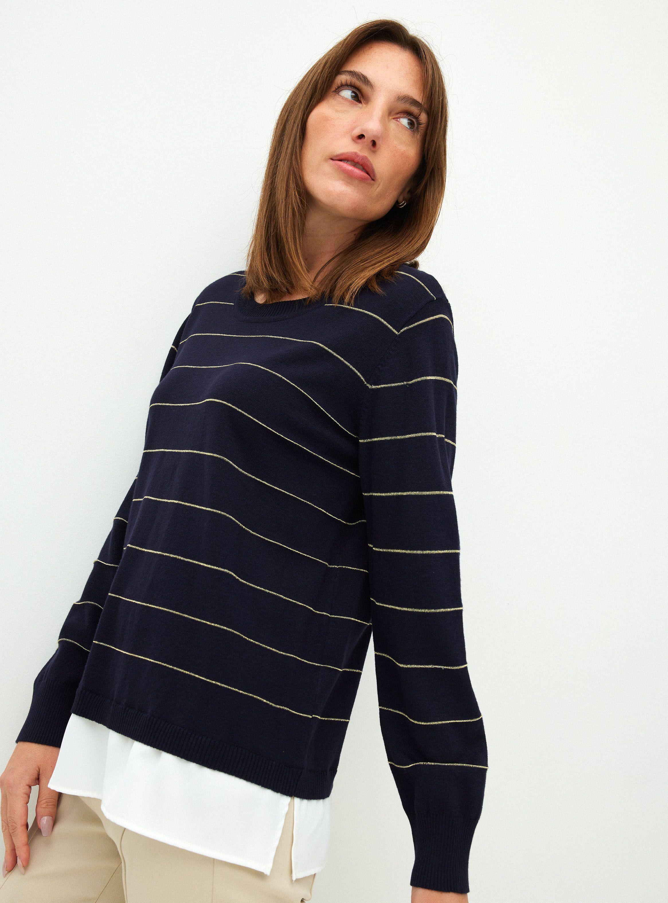 Sweater Rayas Metálicas y Bajo de Blusa Blanca-2