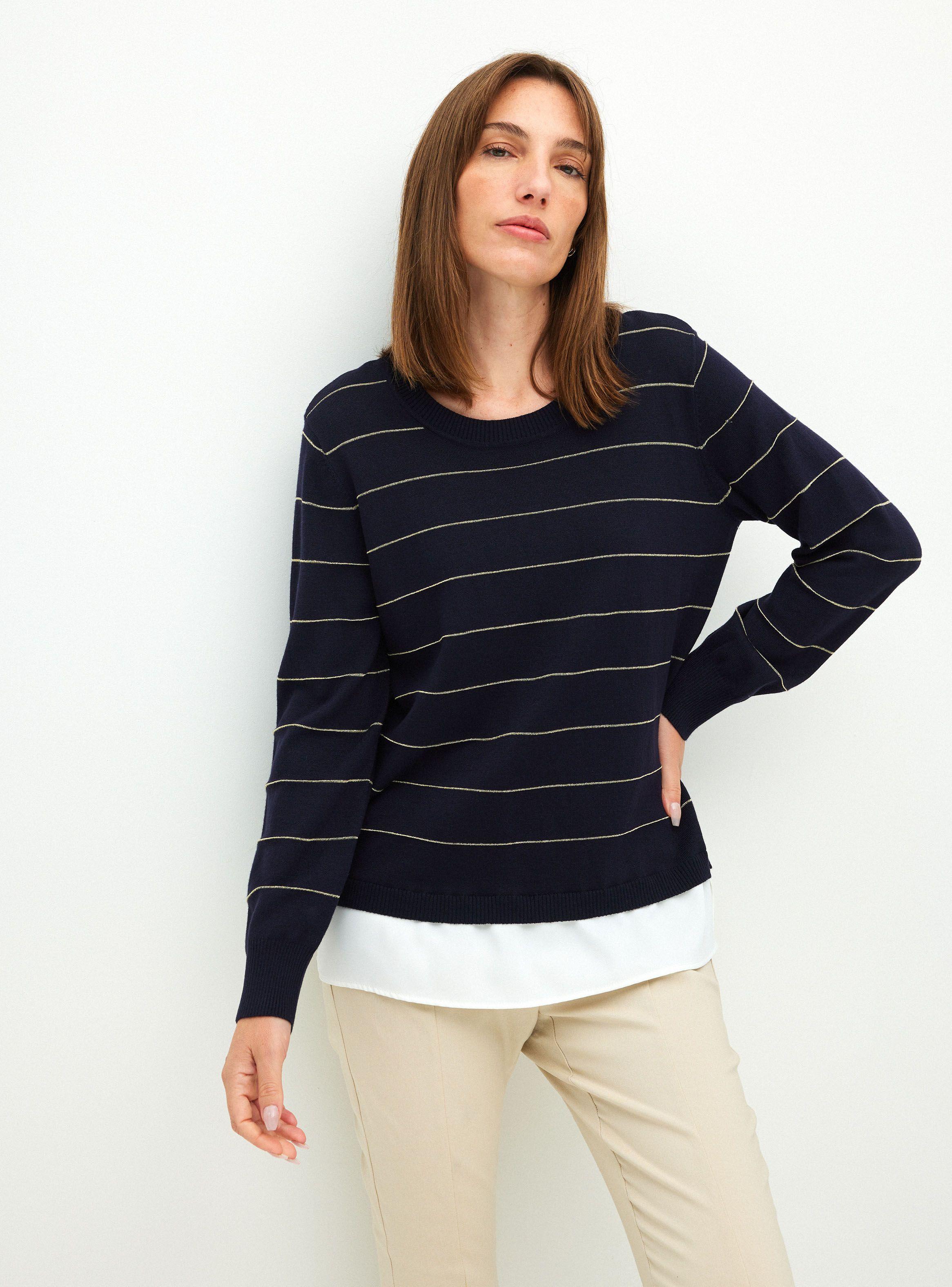 Sweater Rayas Metálicas y Bajo de Blusa Blanca-0