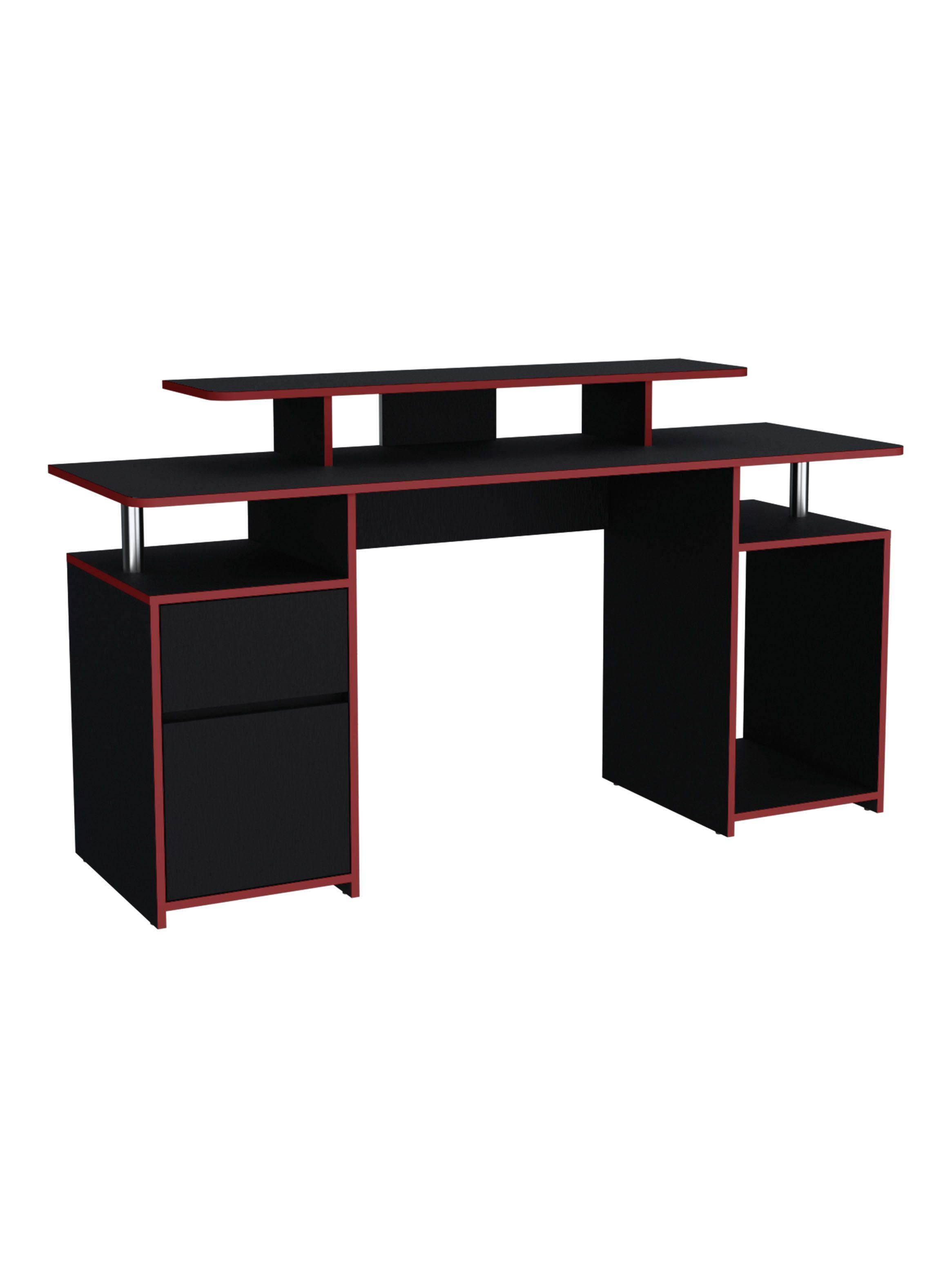 Escritorio Gamer Keria 2.0 Negro Canto Rojo-2