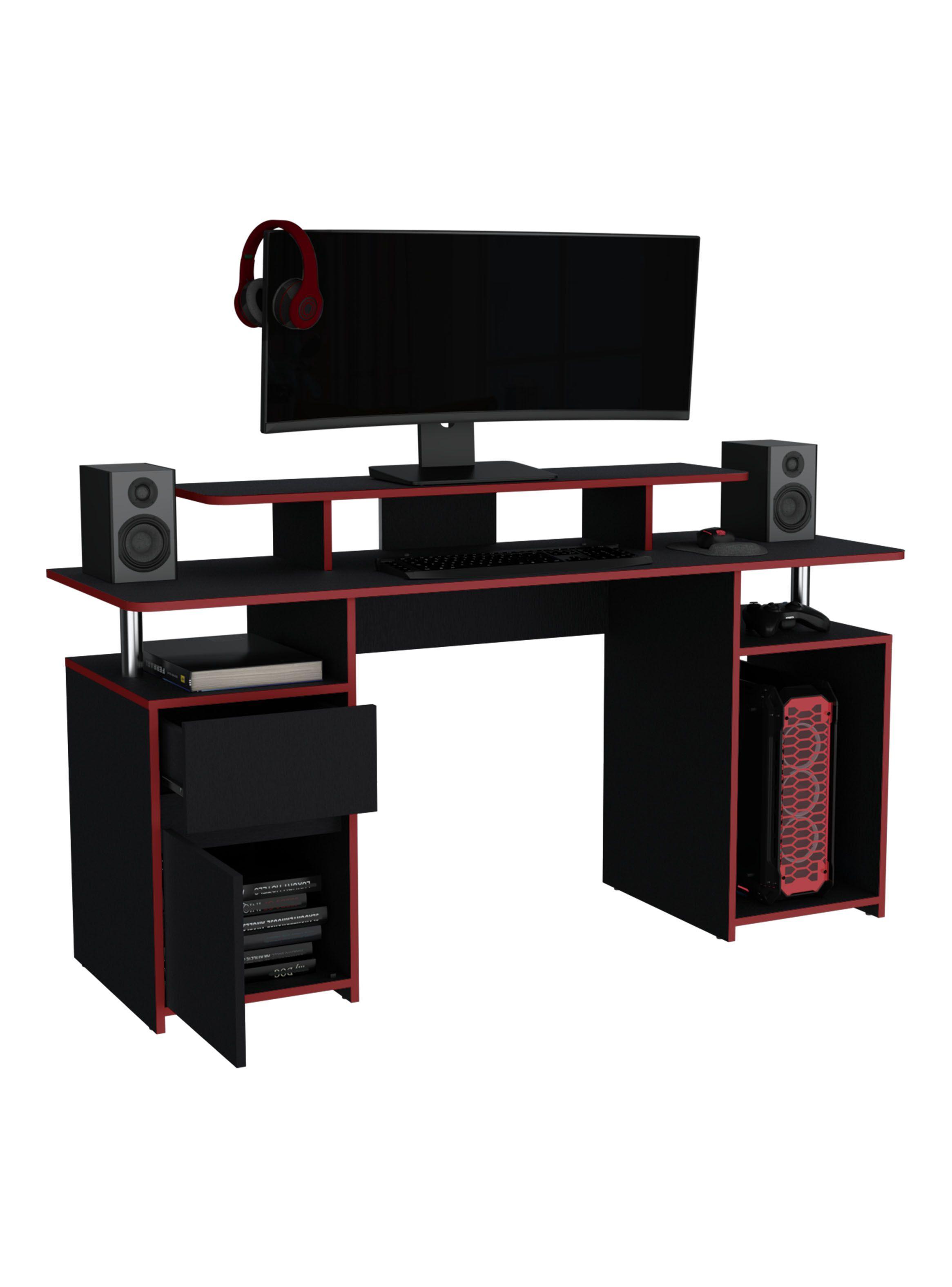 Escritorio Gamer Keria 2.0 Negro Canto Rojo-3