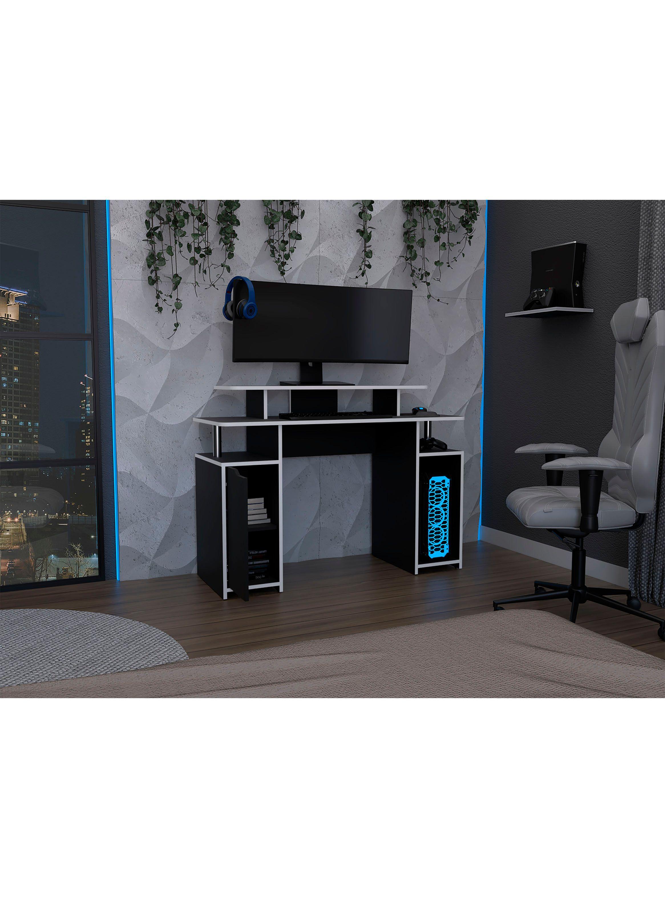 Escritorio Gamer Keria Lite Negro Canto Blanco-5