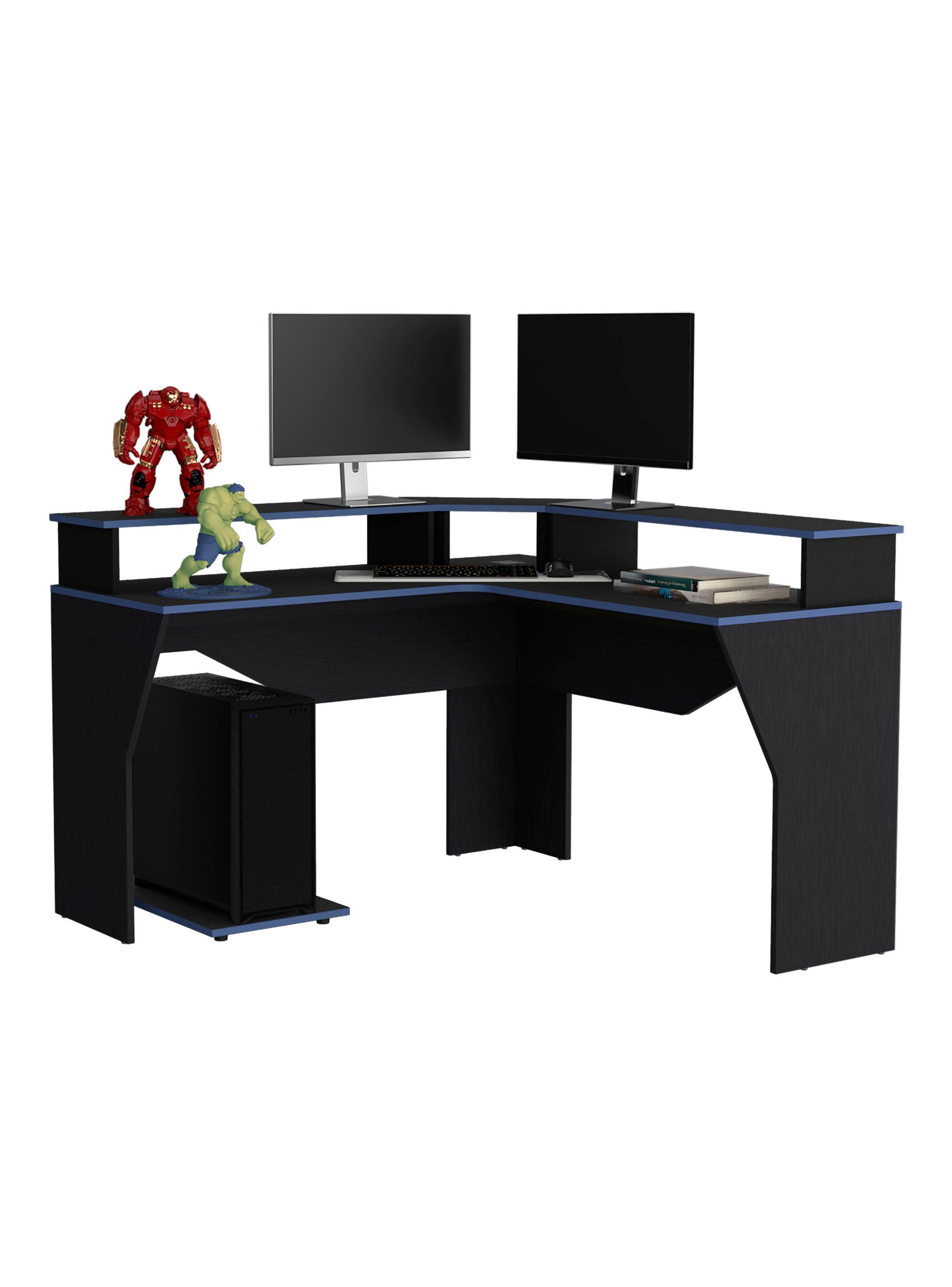Escritorio Gamer Keria Lite Negro Canto Blanco-3