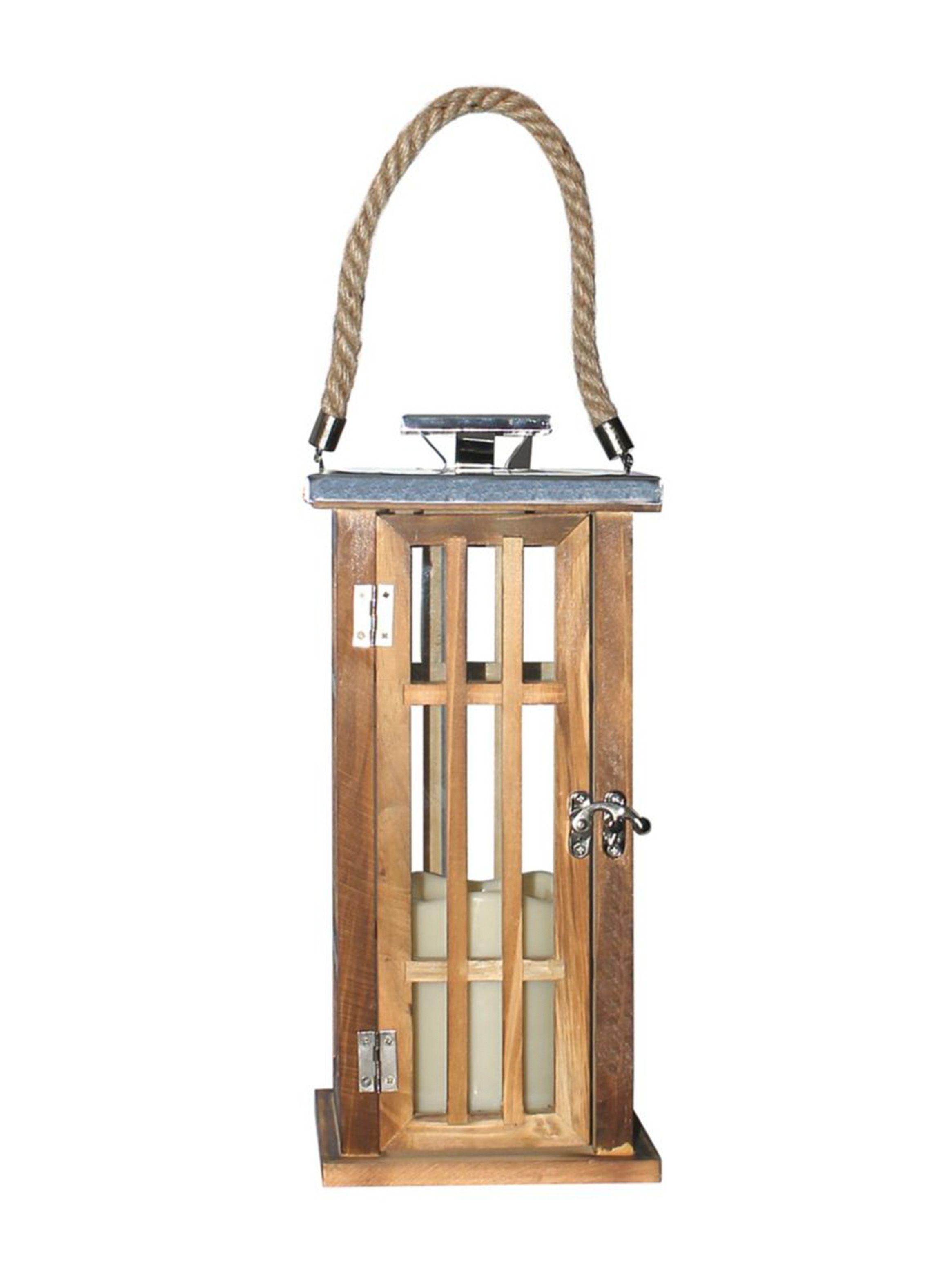 Fanal Madera con Vela LED Marrón-0