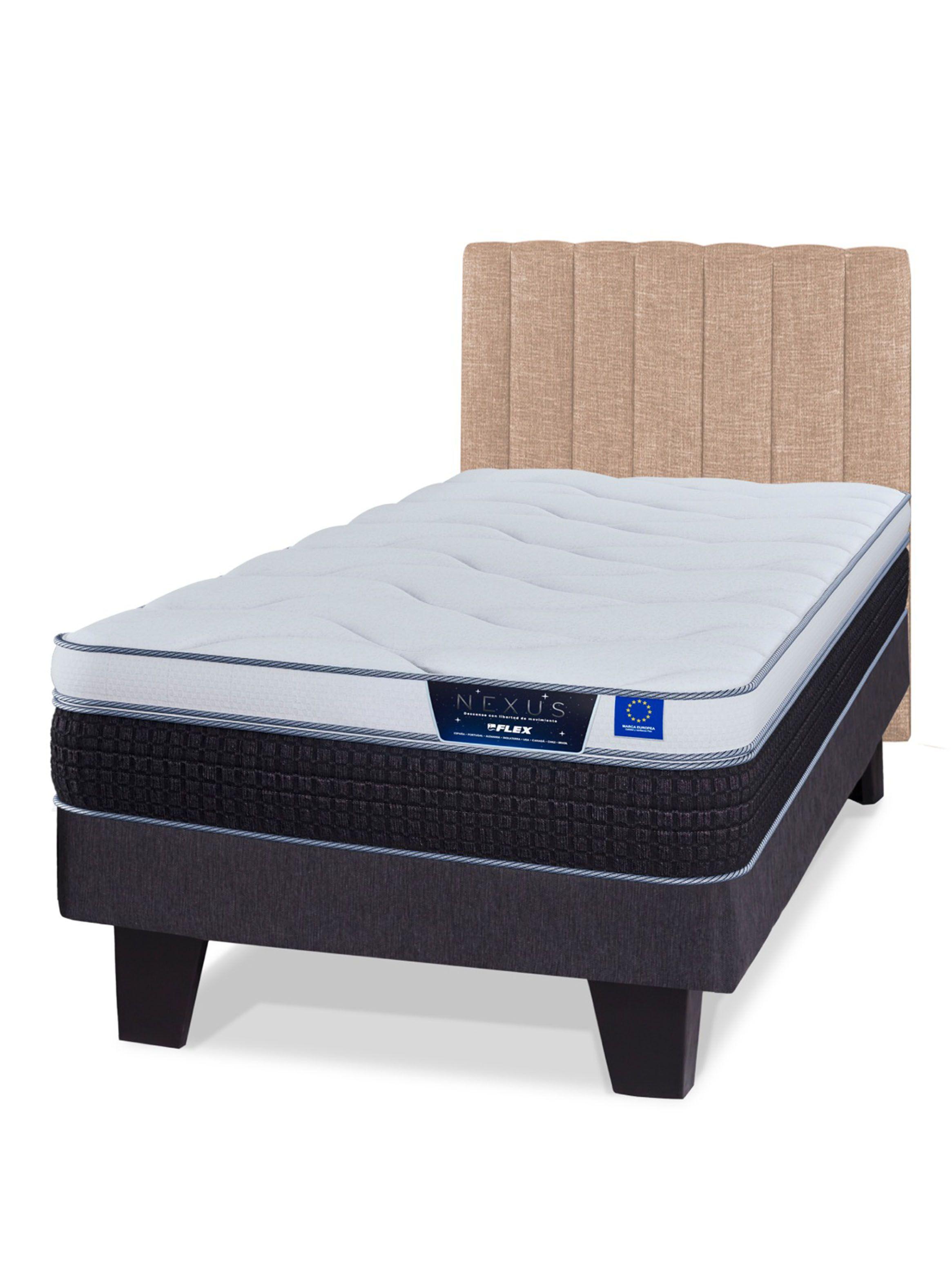Cama Europea Nexus 1.5 Plazas Box  + Respaldo Tubular Beige-0