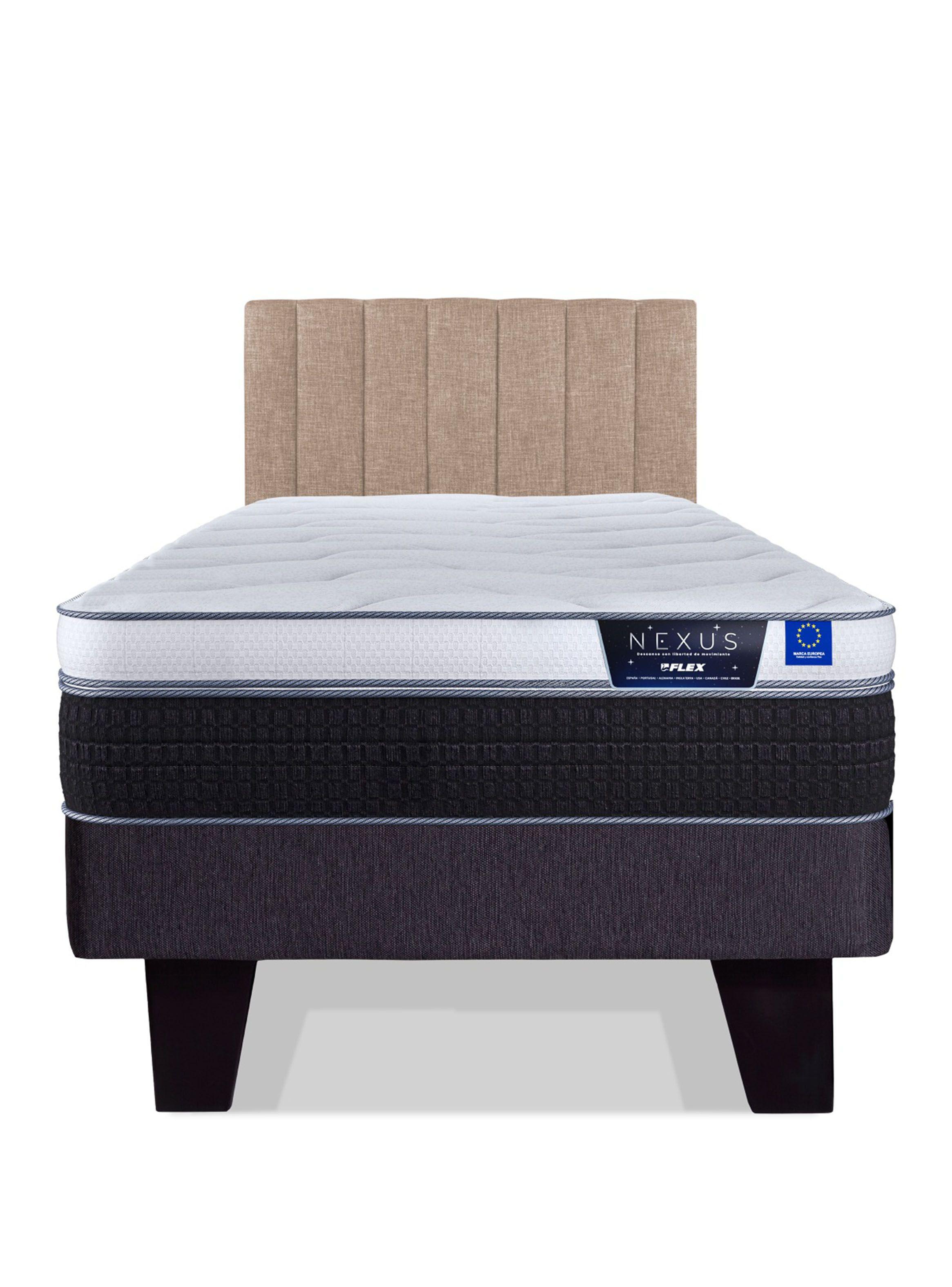 Cama Europea Nexus 1.5 Plazas Box  + Respaldo Tubular Beige-2