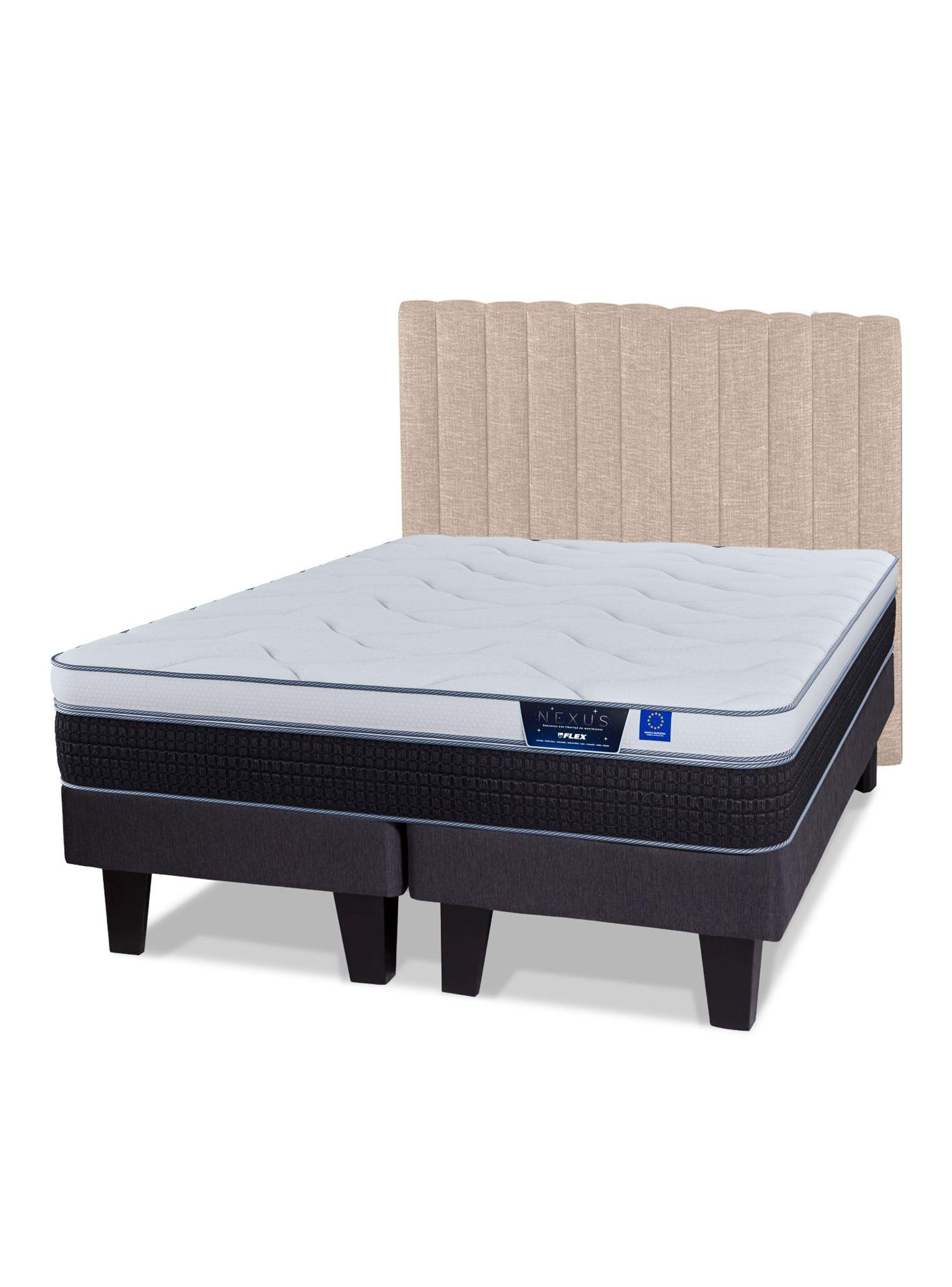 Cama Europea Nexus 2 Plazas Box Base Dividida + Respaldo Tubular Beige-0