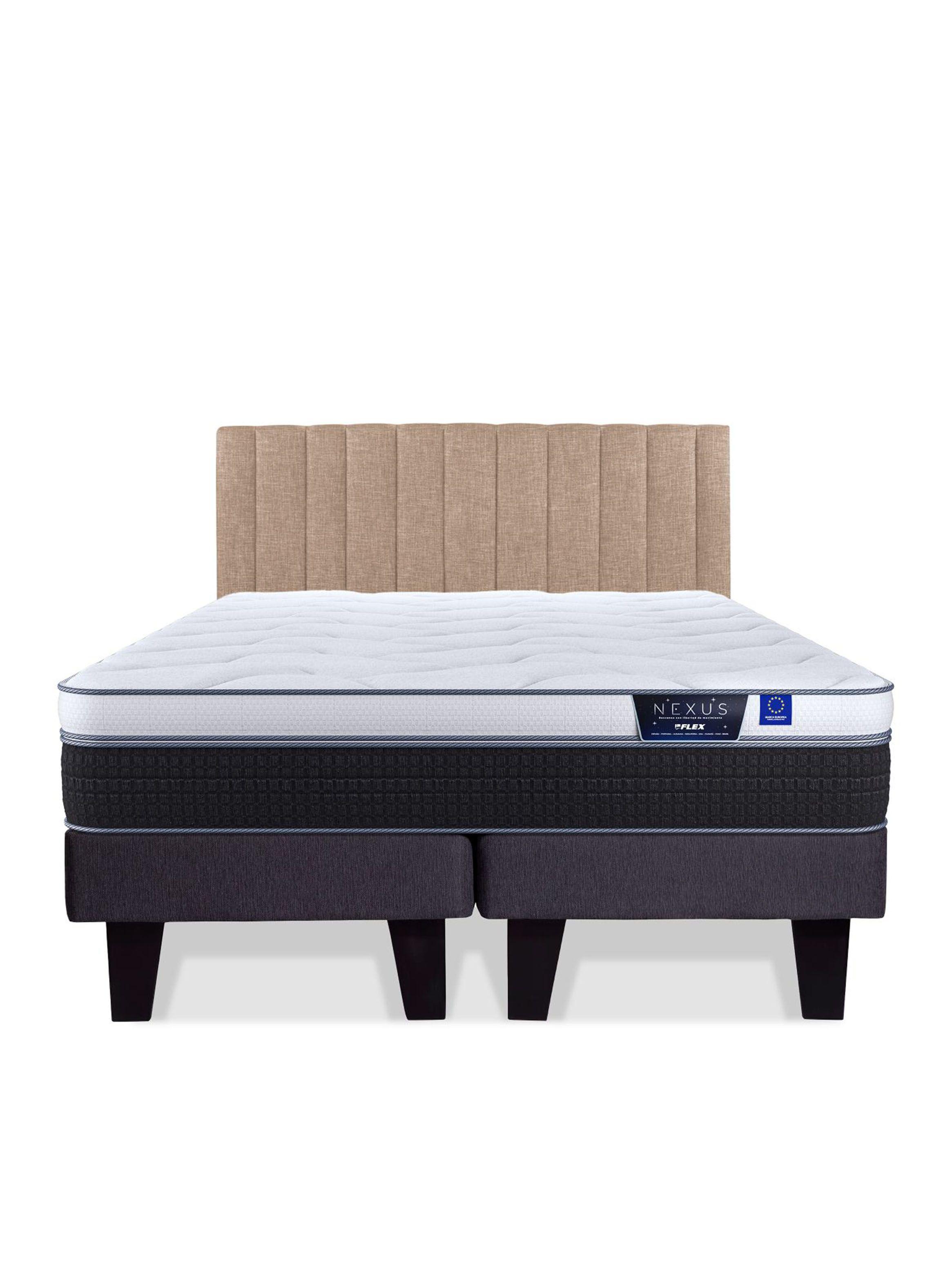 Cama Europea Nexus 2 Plazas Box Base Dividida + Respaldo Tubular Beige-2