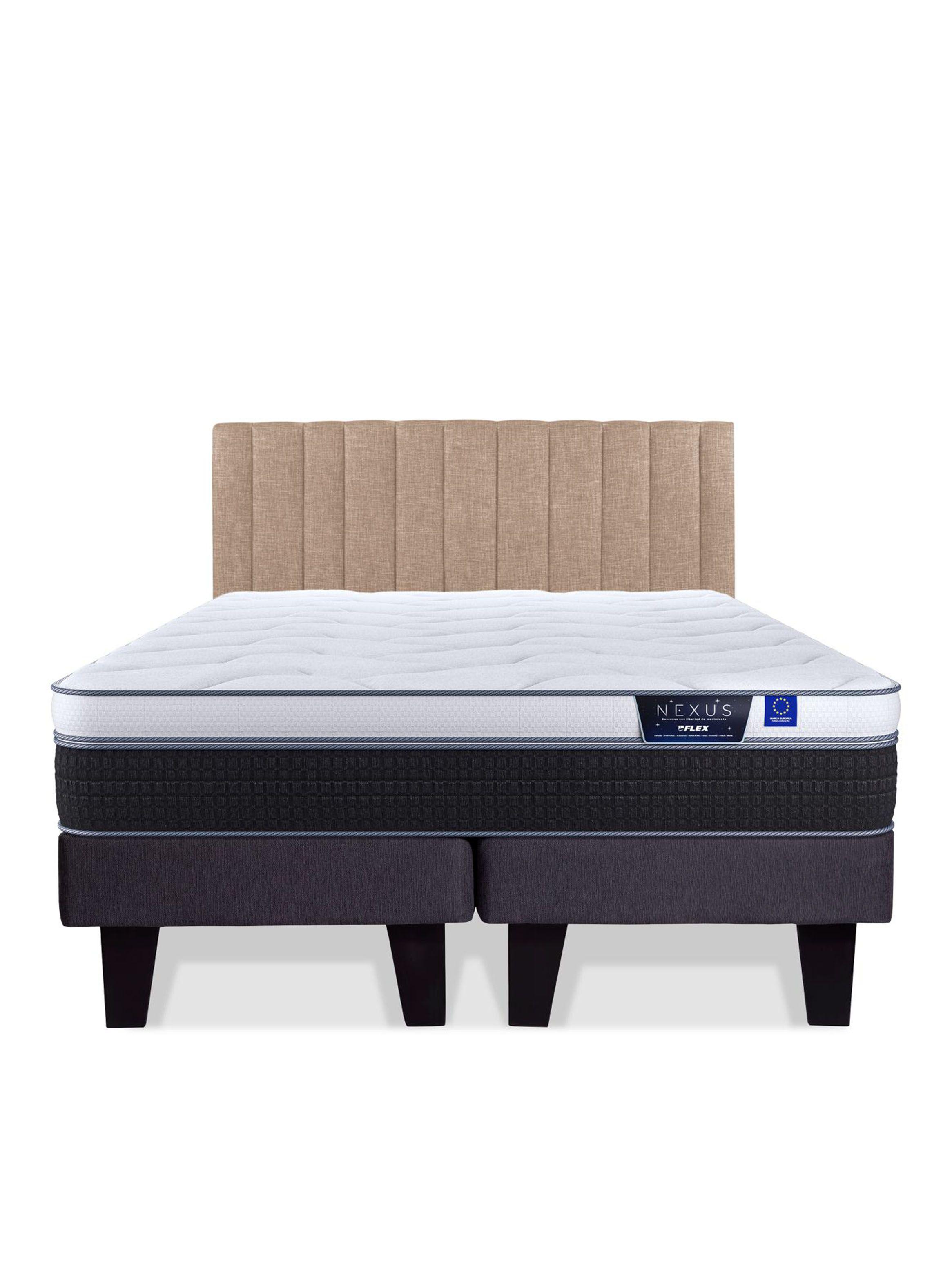 Cama Europea Nexus King  + Respaldo Tubular Beige-2