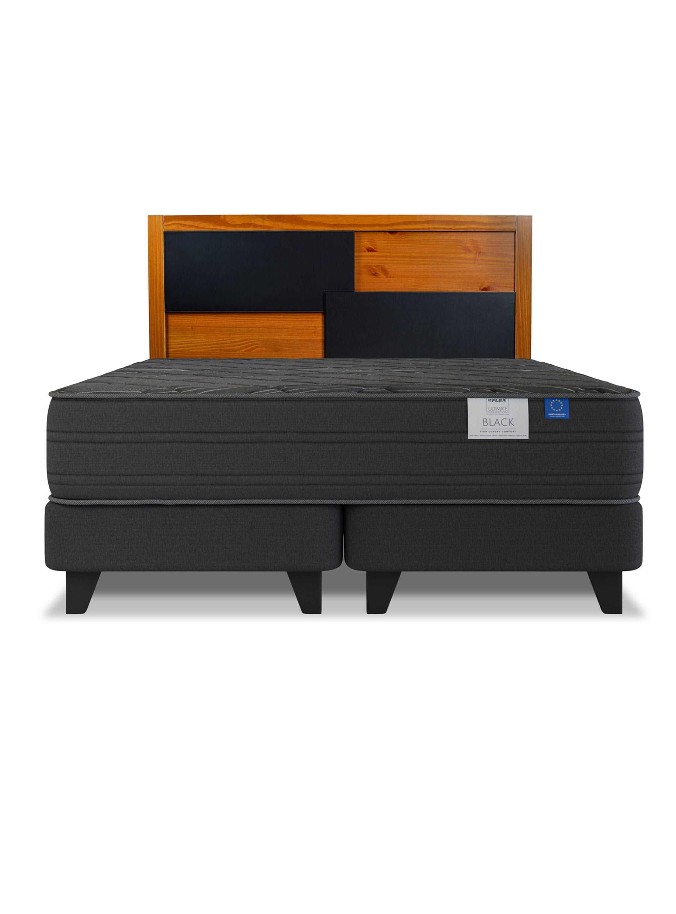 Cama Europea Black 2 Plazas Box Base Dividida + Respaldo Colonia-2