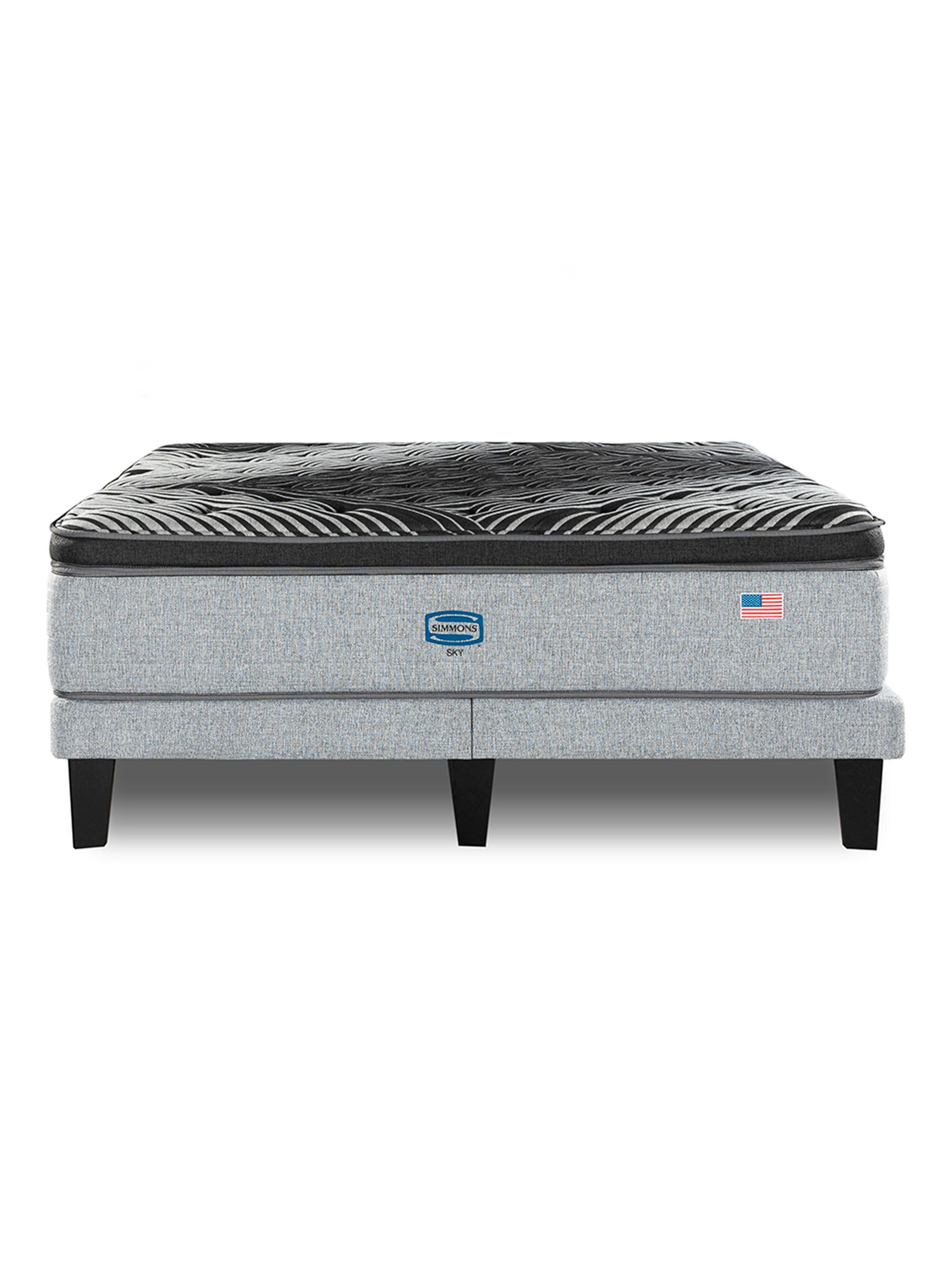 Cama Europea Sky 2 Plazas + Respaldo Tibet Plata-1