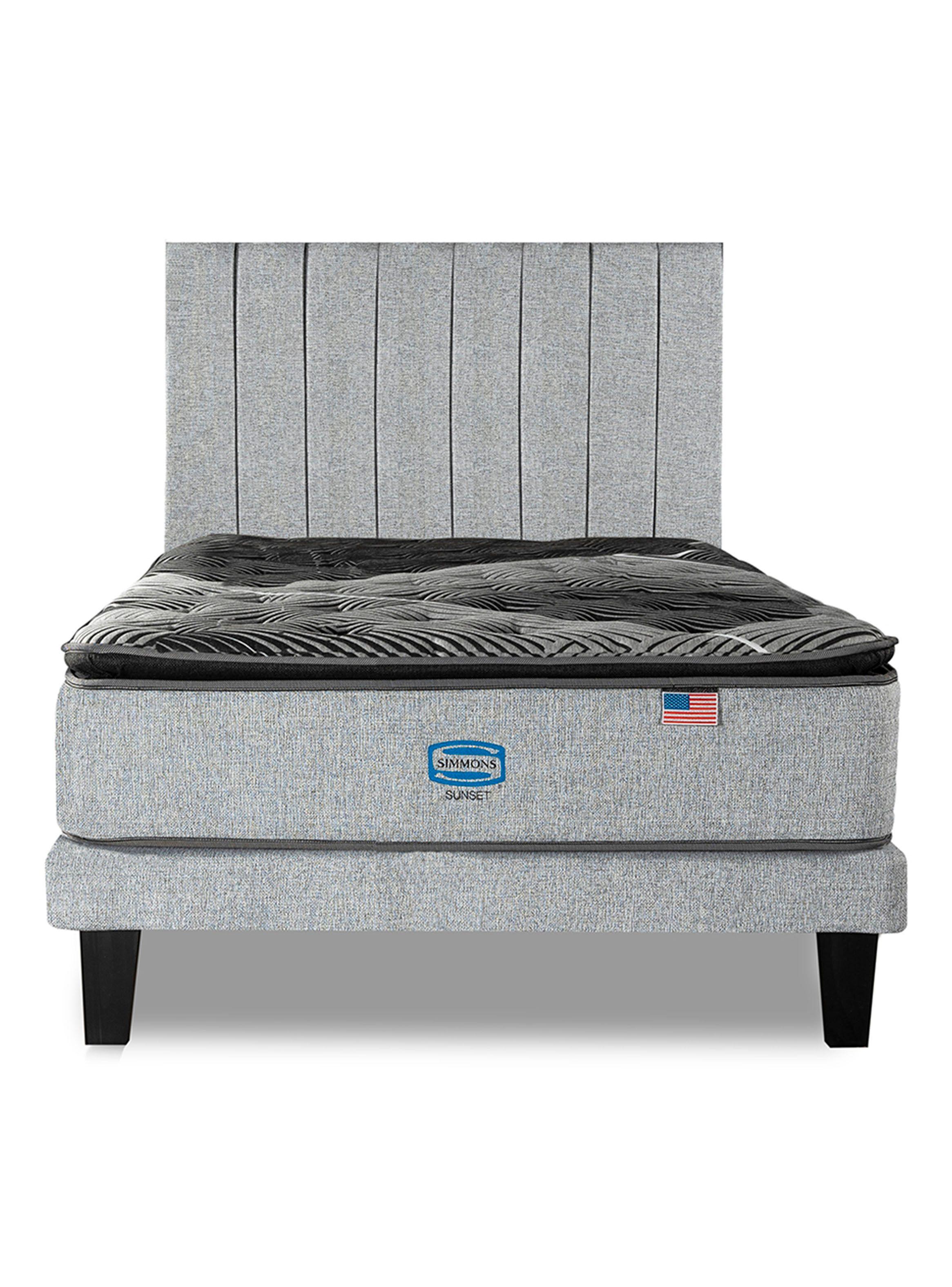 Cama Europea Sunset 1.5 Plazas + Respaldo Tibet Plata-2