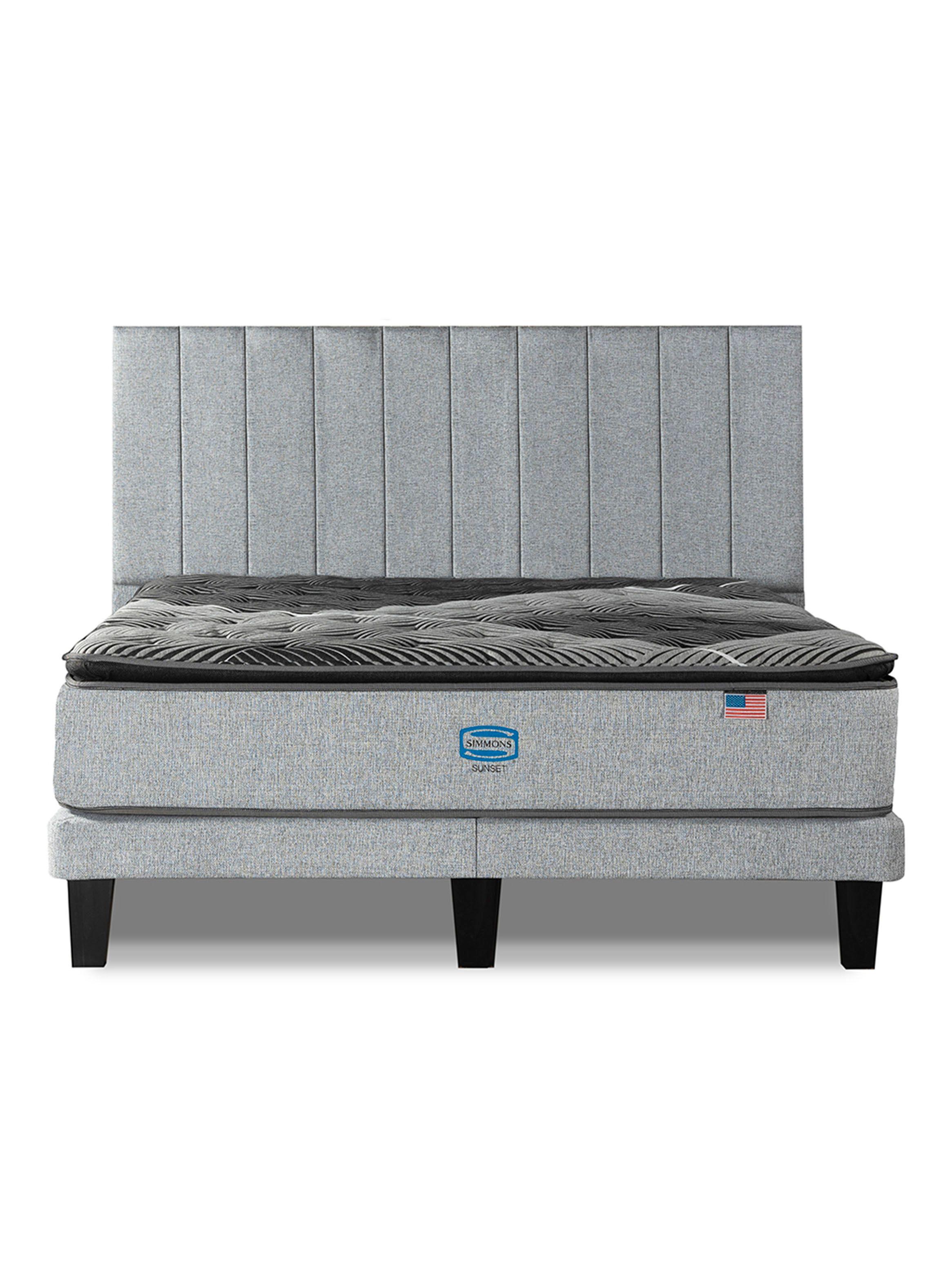 Cama Europea Sunset 2 Plazas + Respaldo Tibet Plata-2