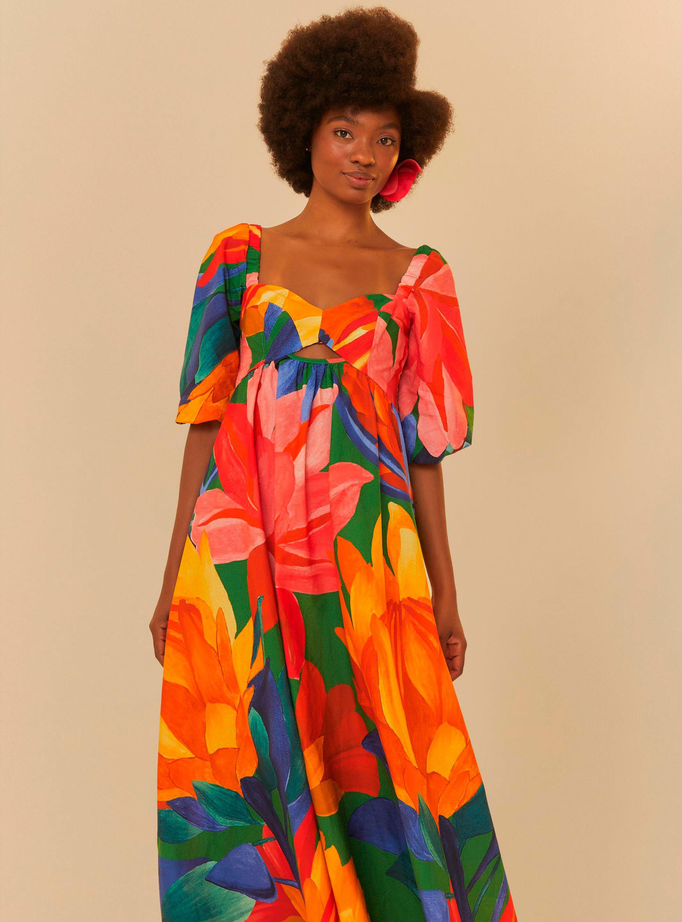 Vestido Largo Manga Abullonada con Estampado Flores-2