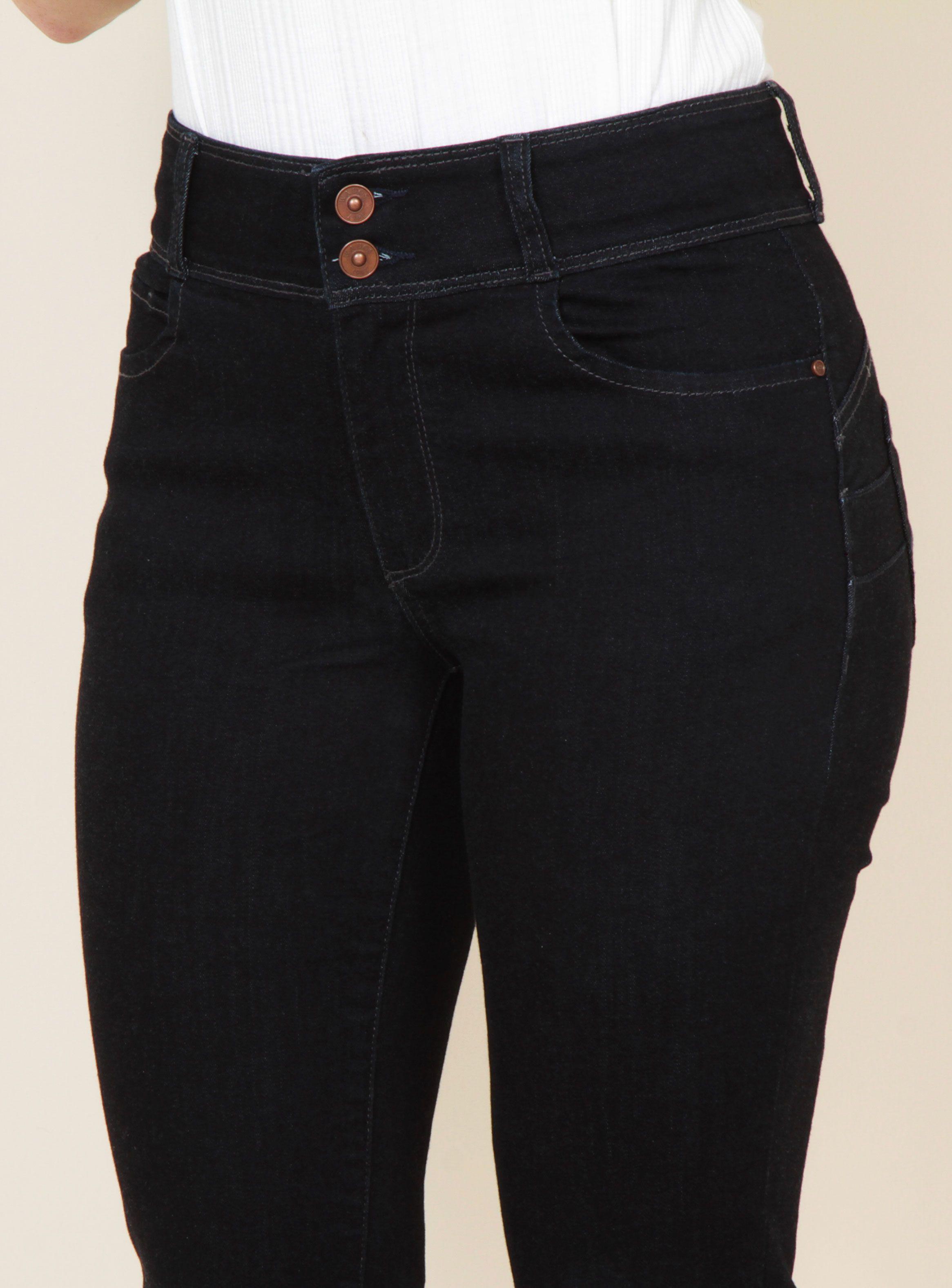 Jeans Straight Tiro Alto Pretina 2 Botones Push Up-2