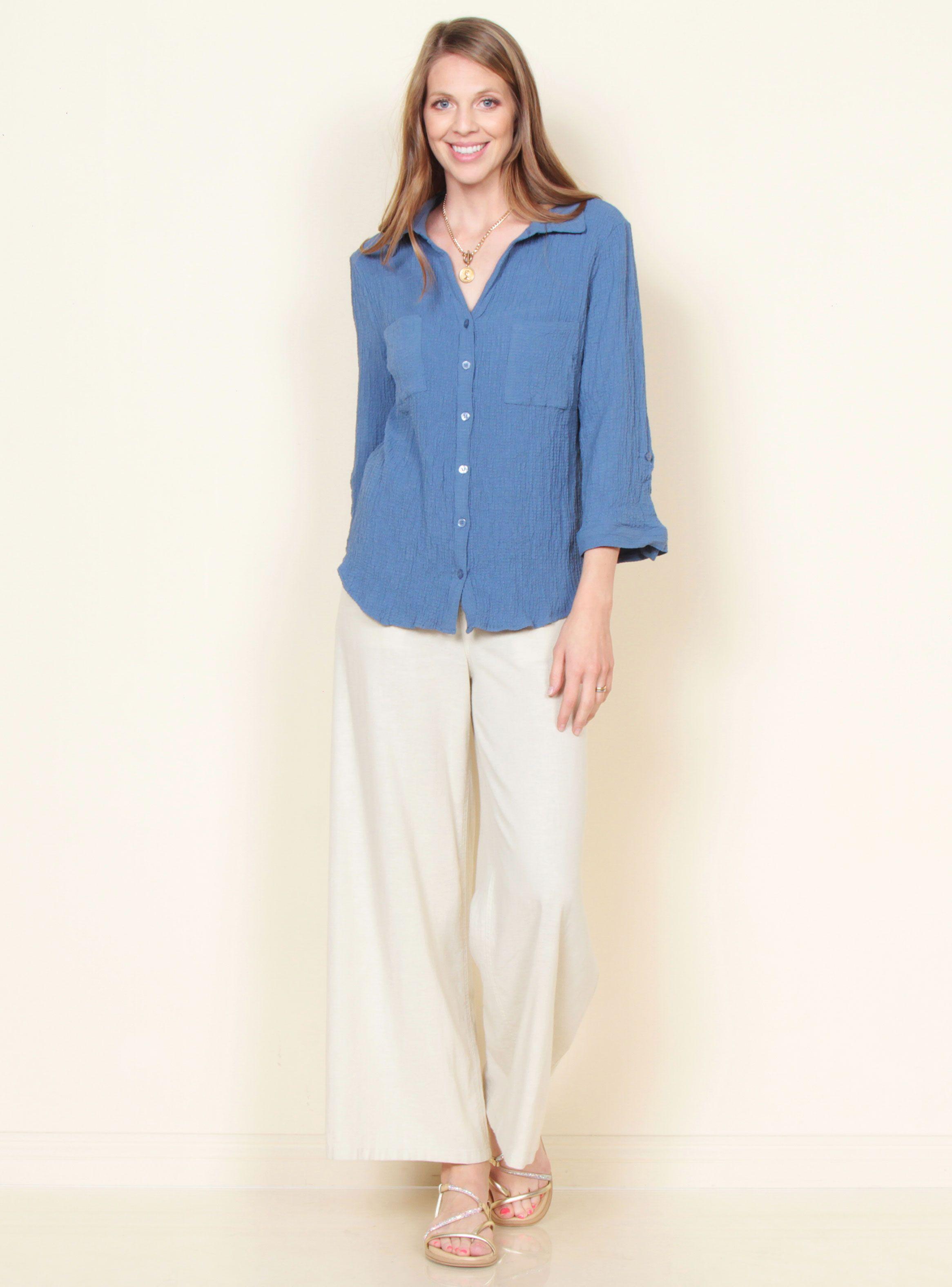 Blusa Manga Larga Ajustable Cuello Camisero-3